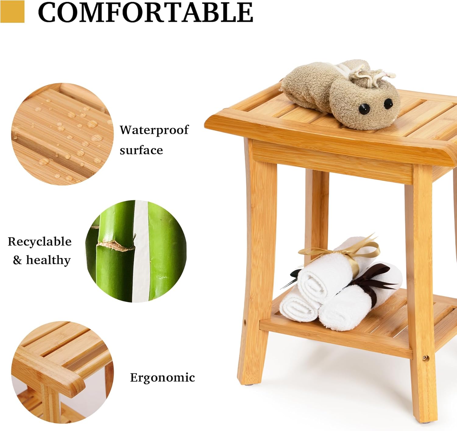 Unibambou Bamboo Shower Bench with Storage Shelf