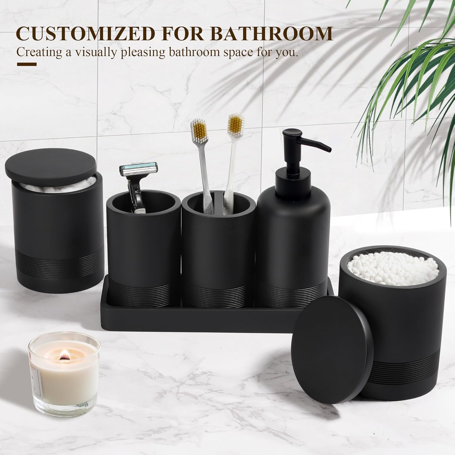 Modern Matte Black Bathroom Accessories Set 6-Piece