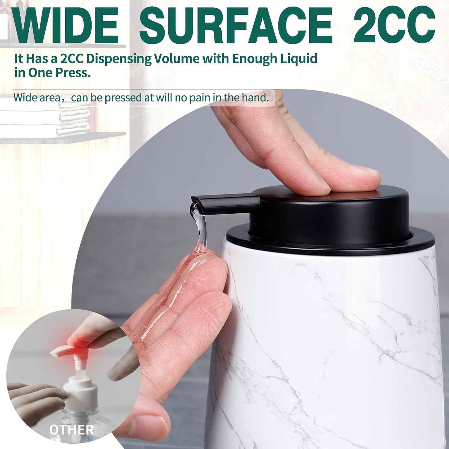 Bosilunlife Ceramic Soap Dispenser - 12Oz Refillable Bathroom Kitchen Pump Holder