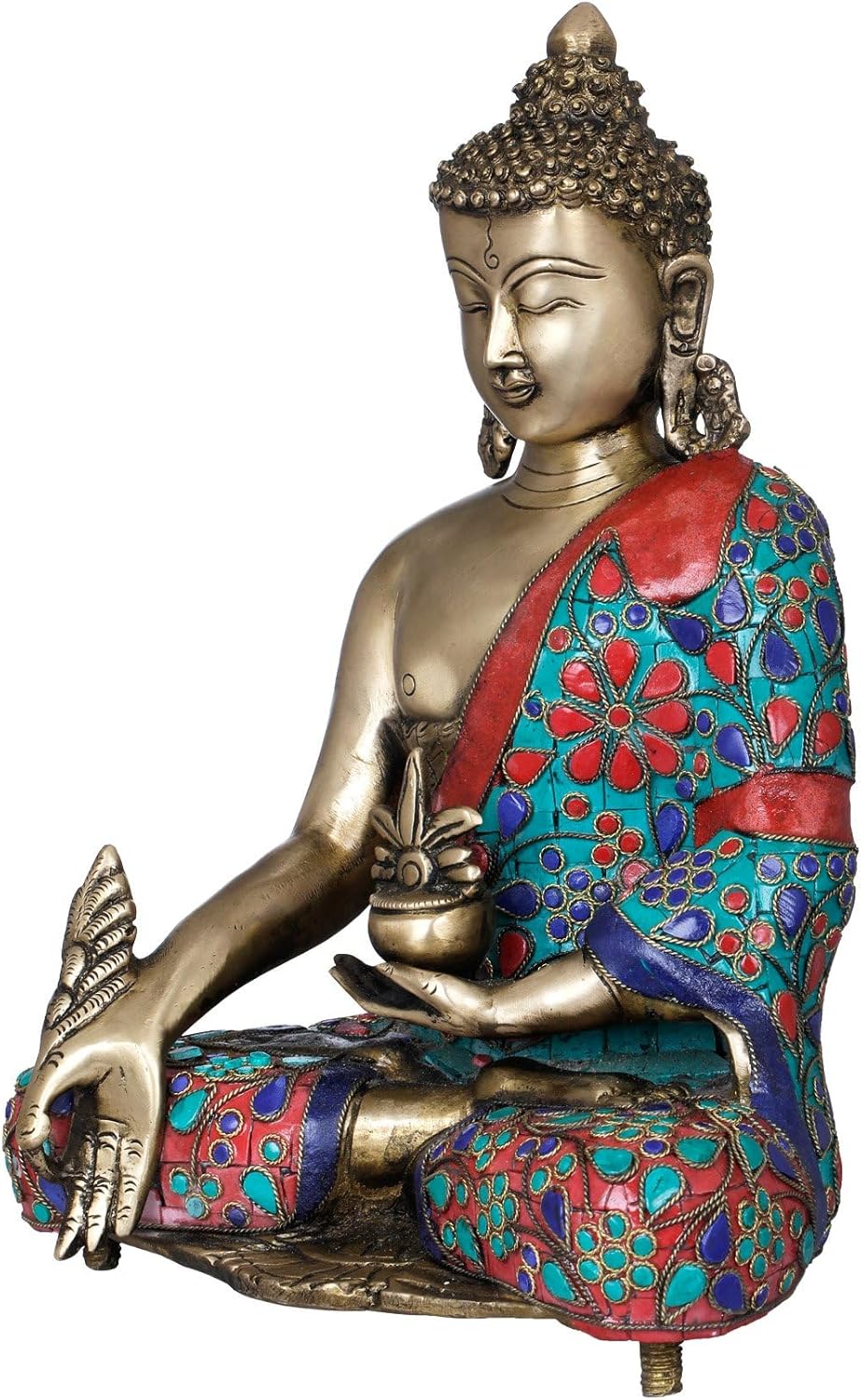 Exotic India 11 Inch Buddha Brass Statue - Handmade Meditation Idol