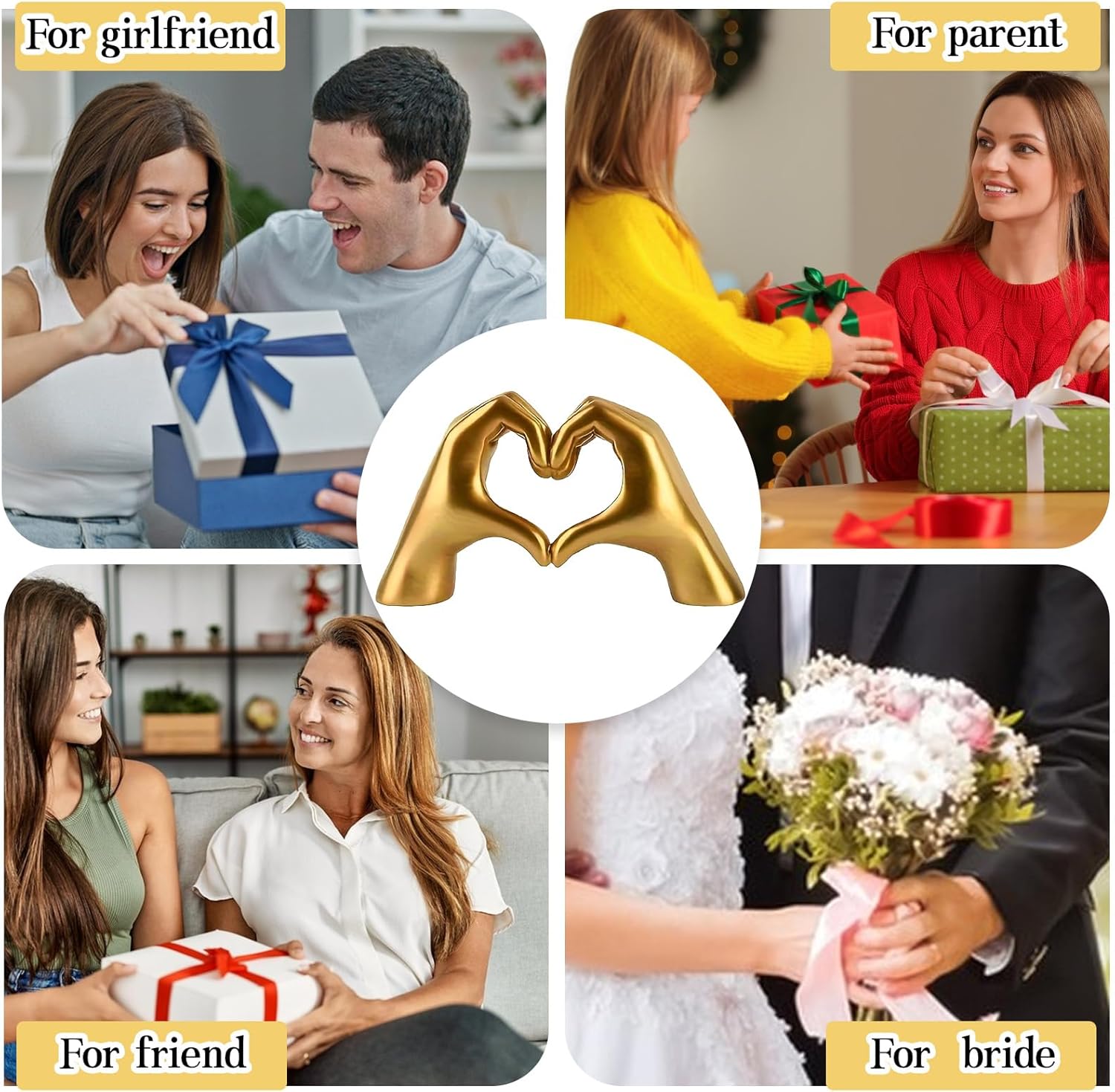 Gold Heart Hands Sculpture Decor for Modern Homes
