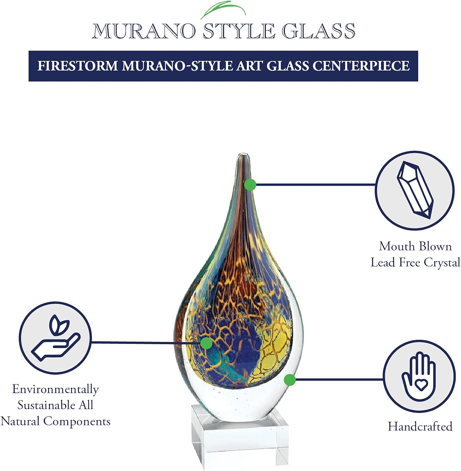 Badash Firestorm Murano Style Glass Sculpture - 12 Tall