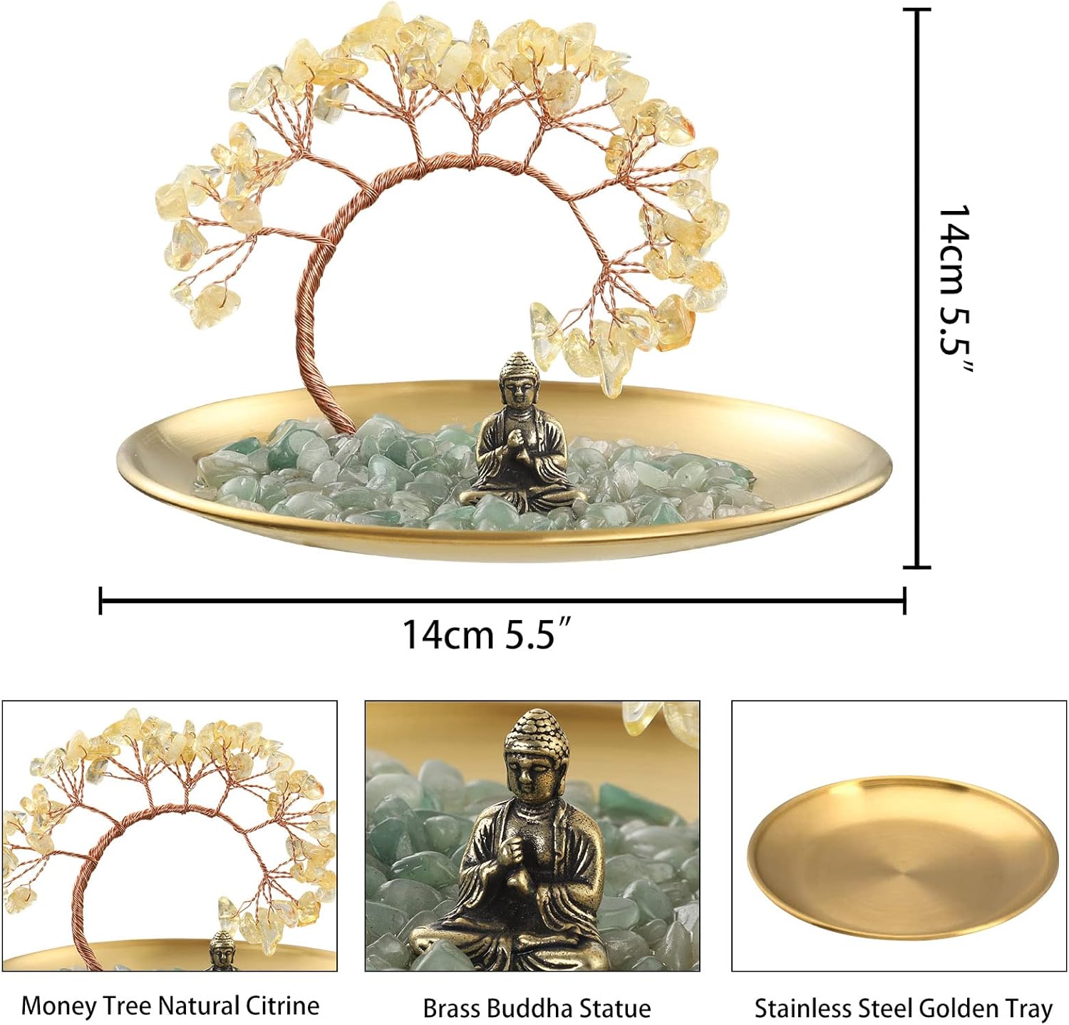 Citrine Crystal Tree Buddha Statue for Wealth and Luck