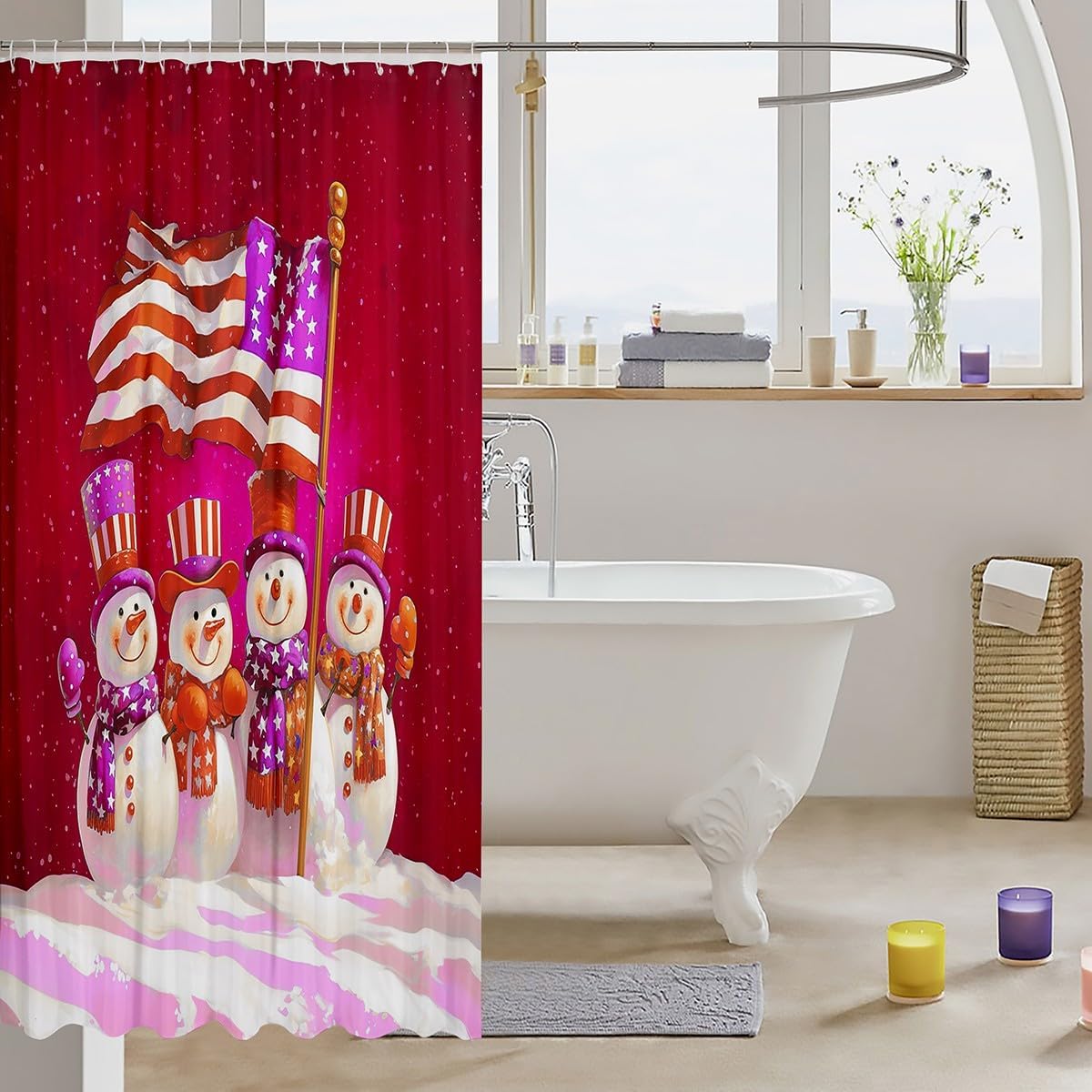 Feelyou Snowman Bath Curtain Set 72x72 Waterproof Kids Christmas