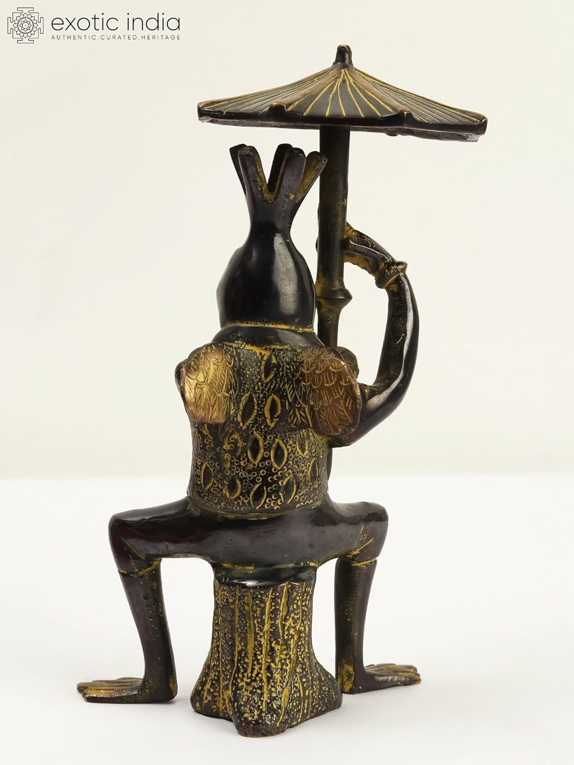 Exotic India Frog Brass Statue with Umbrella 1