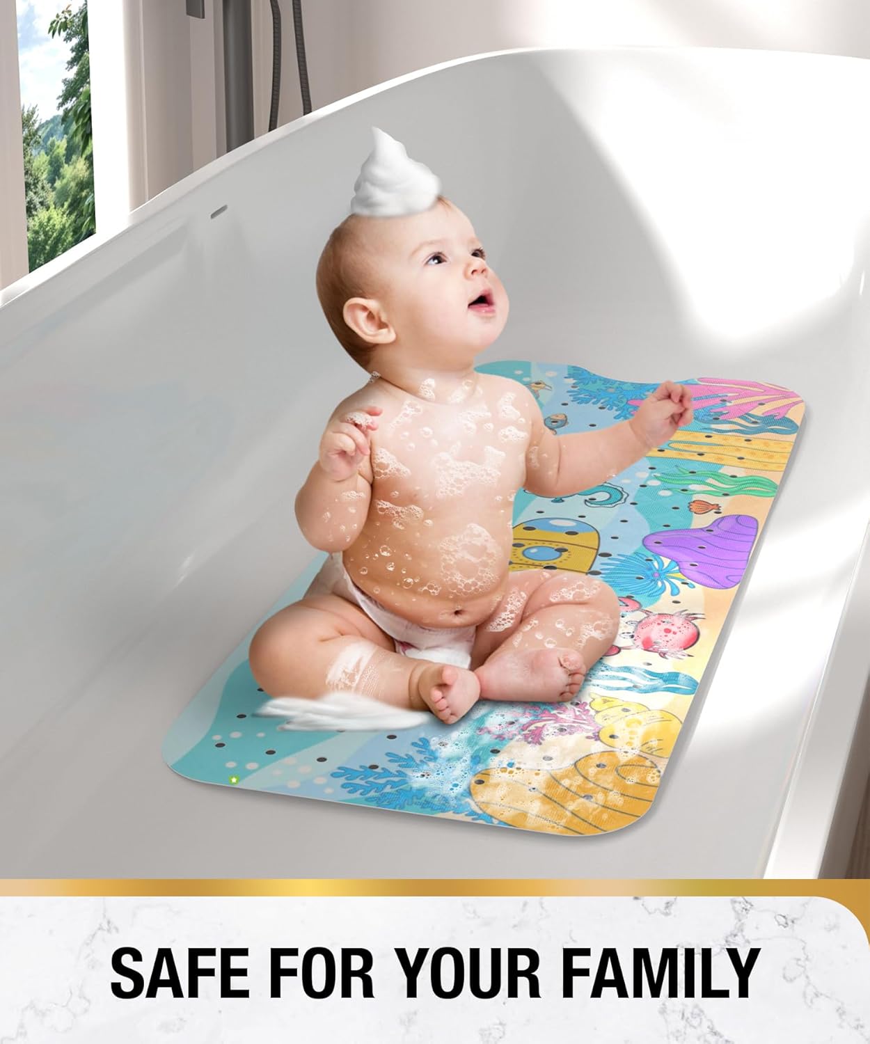 HITSLAM Baby Bath Mat with Suction Cups and Drain Holes