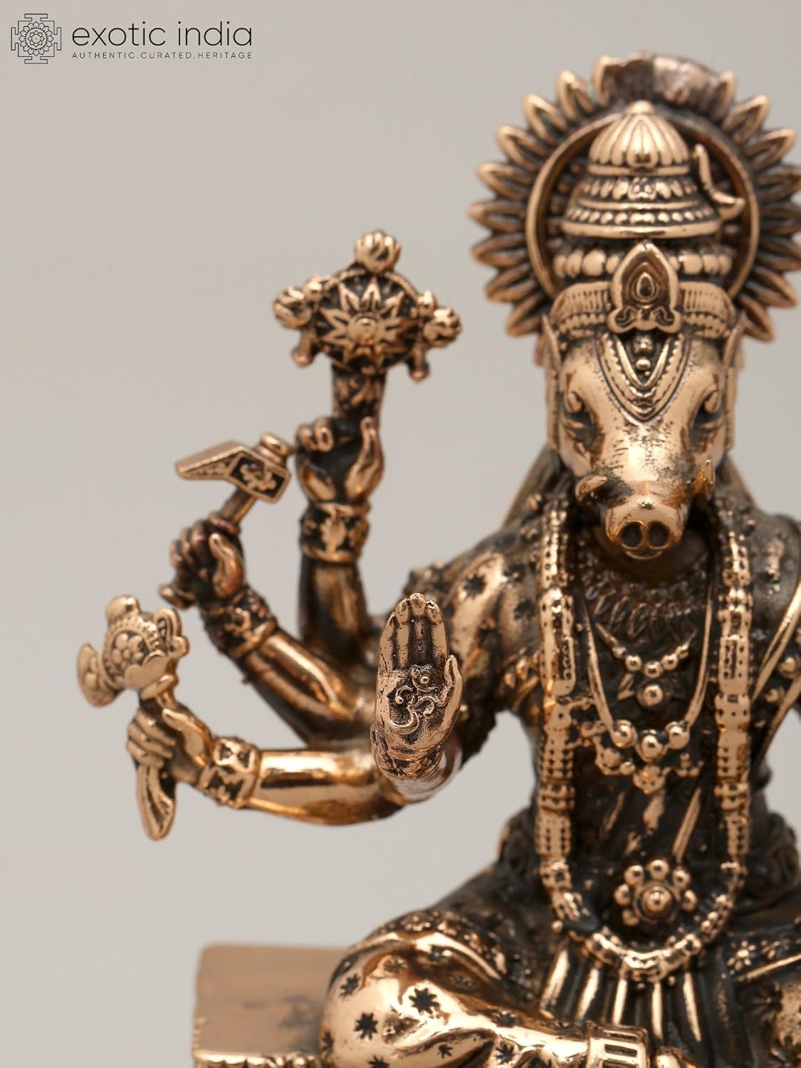 Small Superfine Eight Armed Goddess Varahi Brass Statue