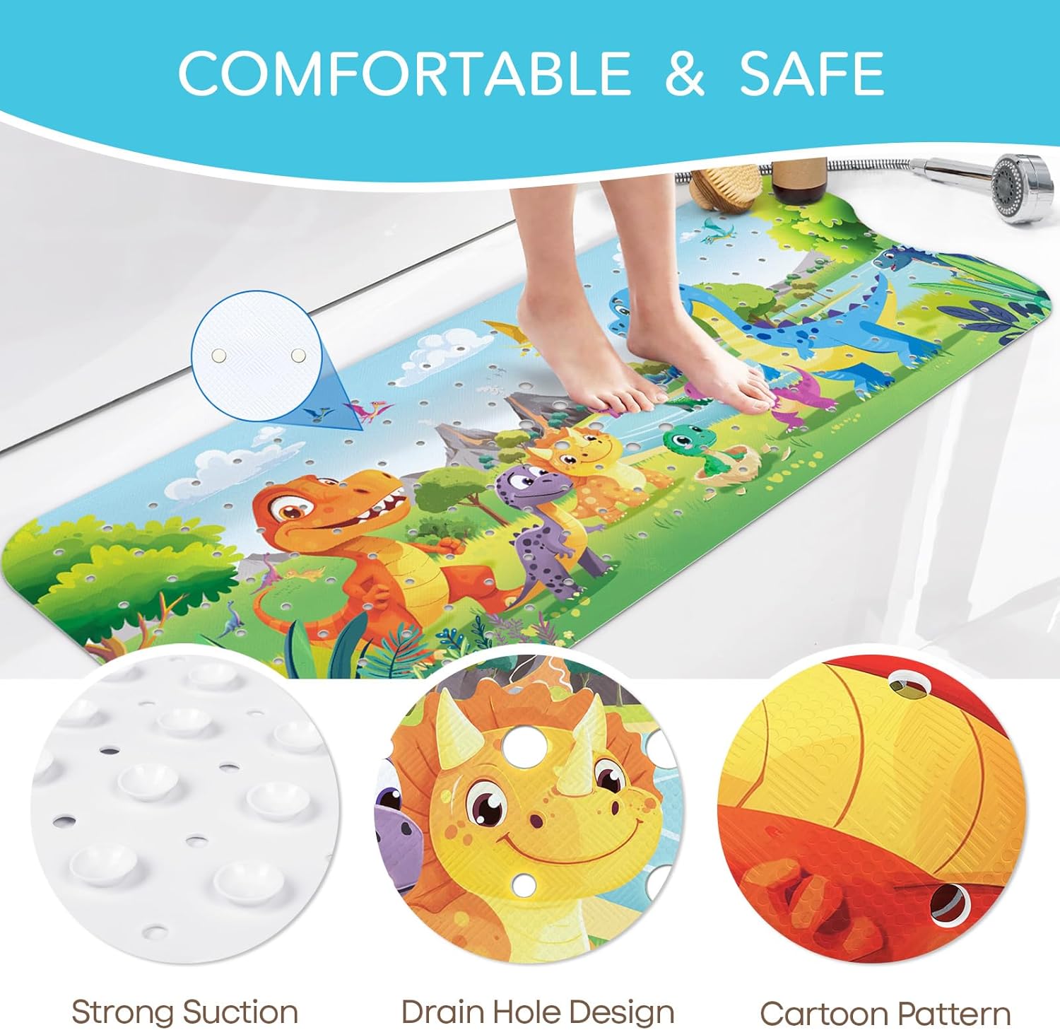 SHUCHING Dinosaur Bath Mat 40 X 16 Inch Non Slip