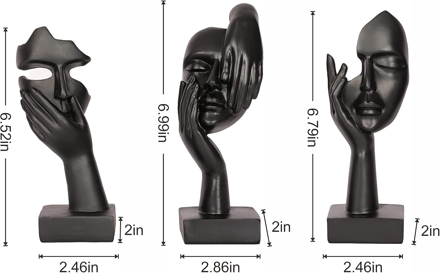 3 Piece Thinker Statue Black Resin Home Decor