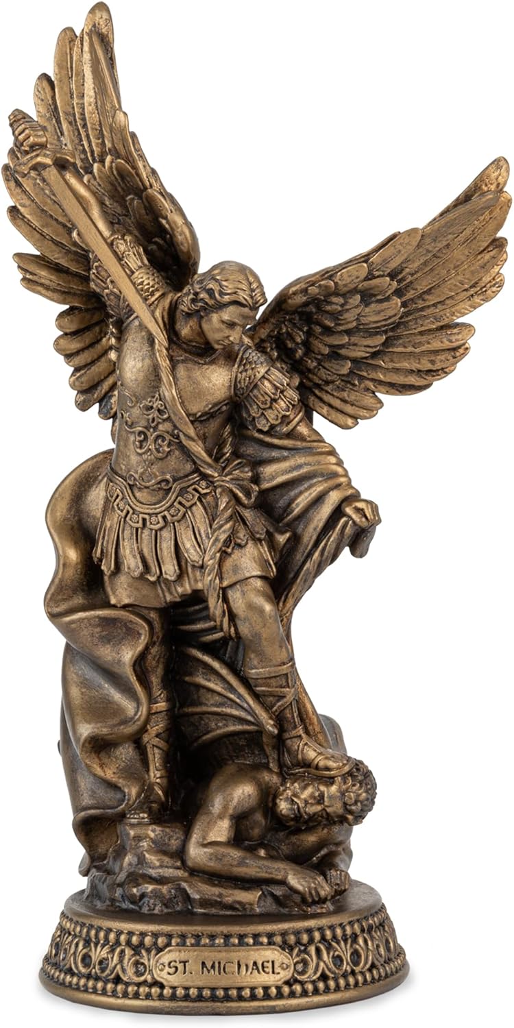 8 H Saint Michael Black Bronze Statue Religious Protection Sculpture