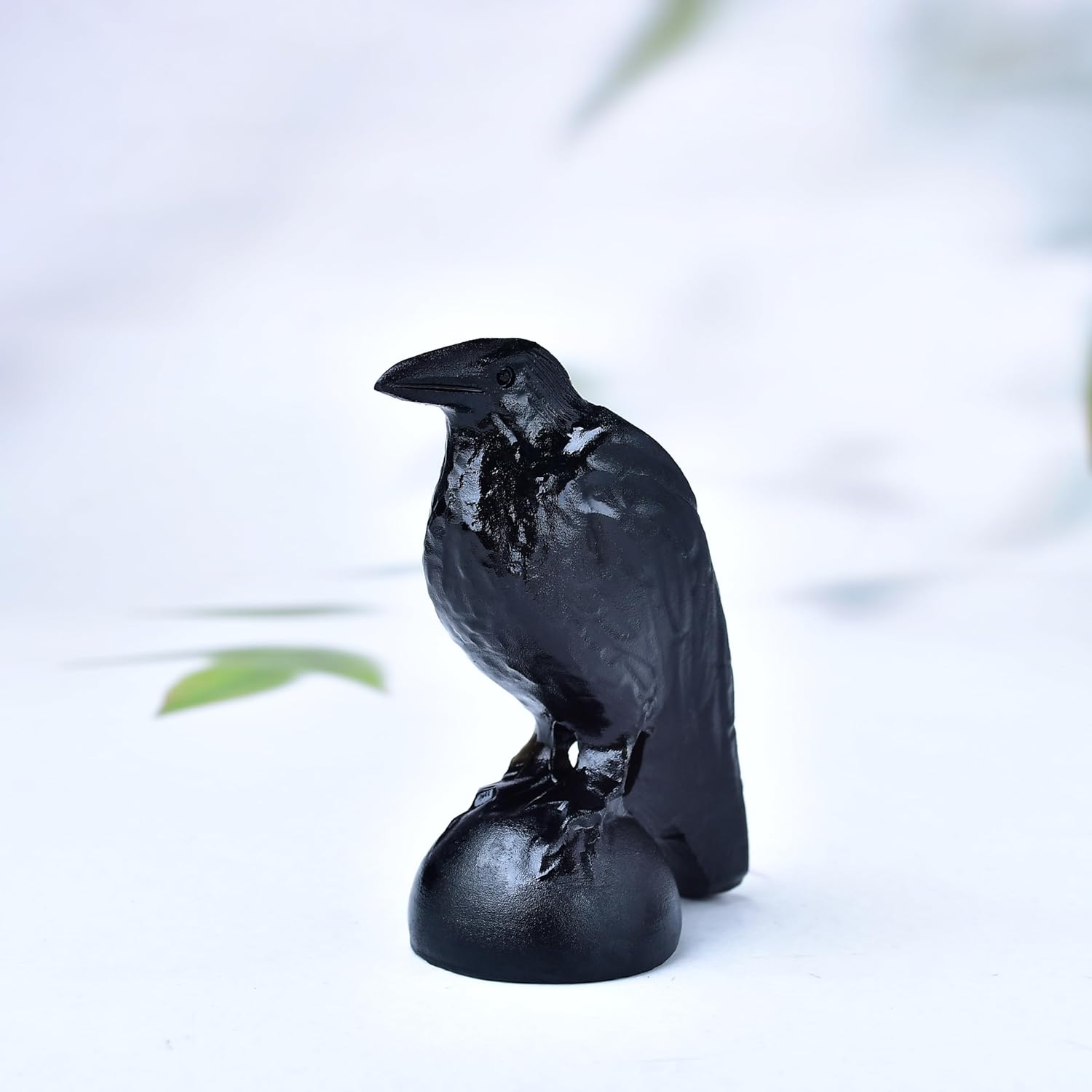 Obsidian Raven Natural Handmade Sculpture - 32 Lucky Guardian Decoration