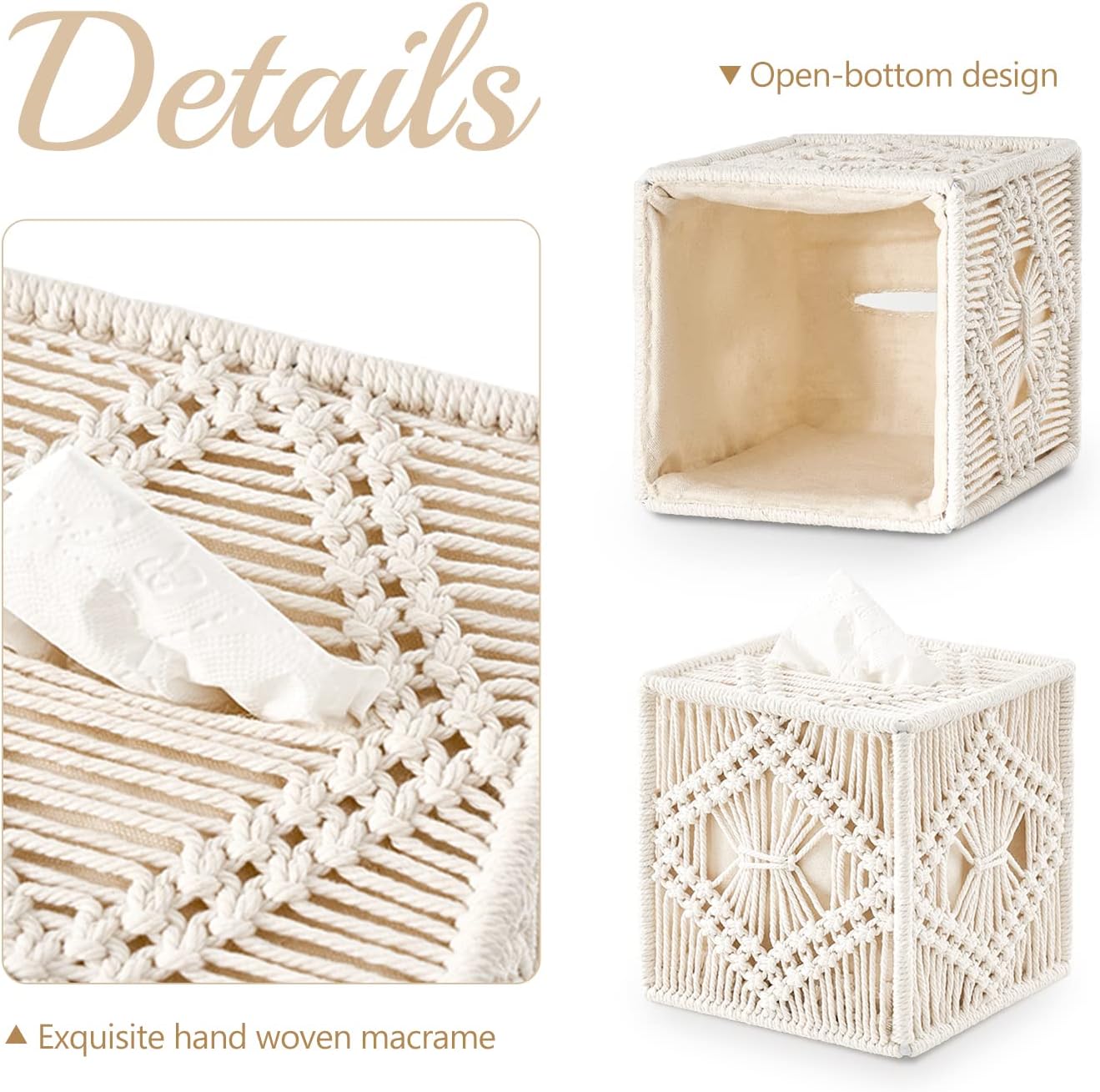 Mkono Boho Macrame Tissue Box Holder