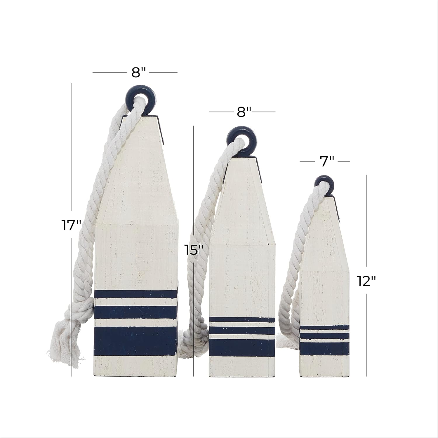 Deco 79 Coastal Wood Buoy Sculptures Set of 3 1