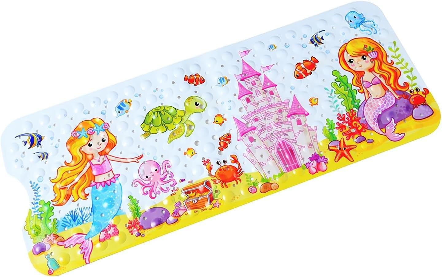 Non-Slip Bath Mat with Suction Cups Mermaid Design 40x16 Inch