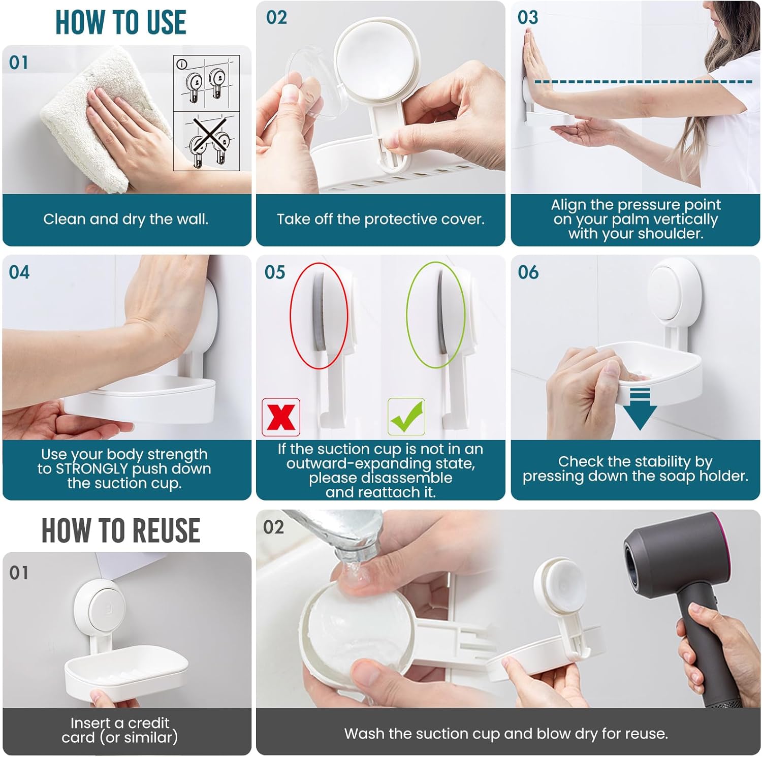 TAILI Strong Suction Soap Dish Holder for Bathroom Kitchen Shower