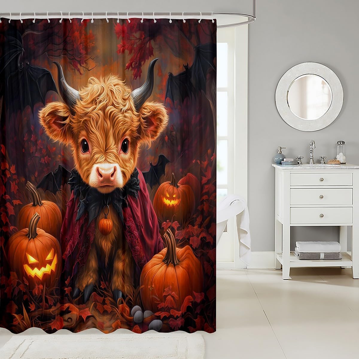 Erosebridal Halloween Pumpkin Shower Curtain Set 72x72
