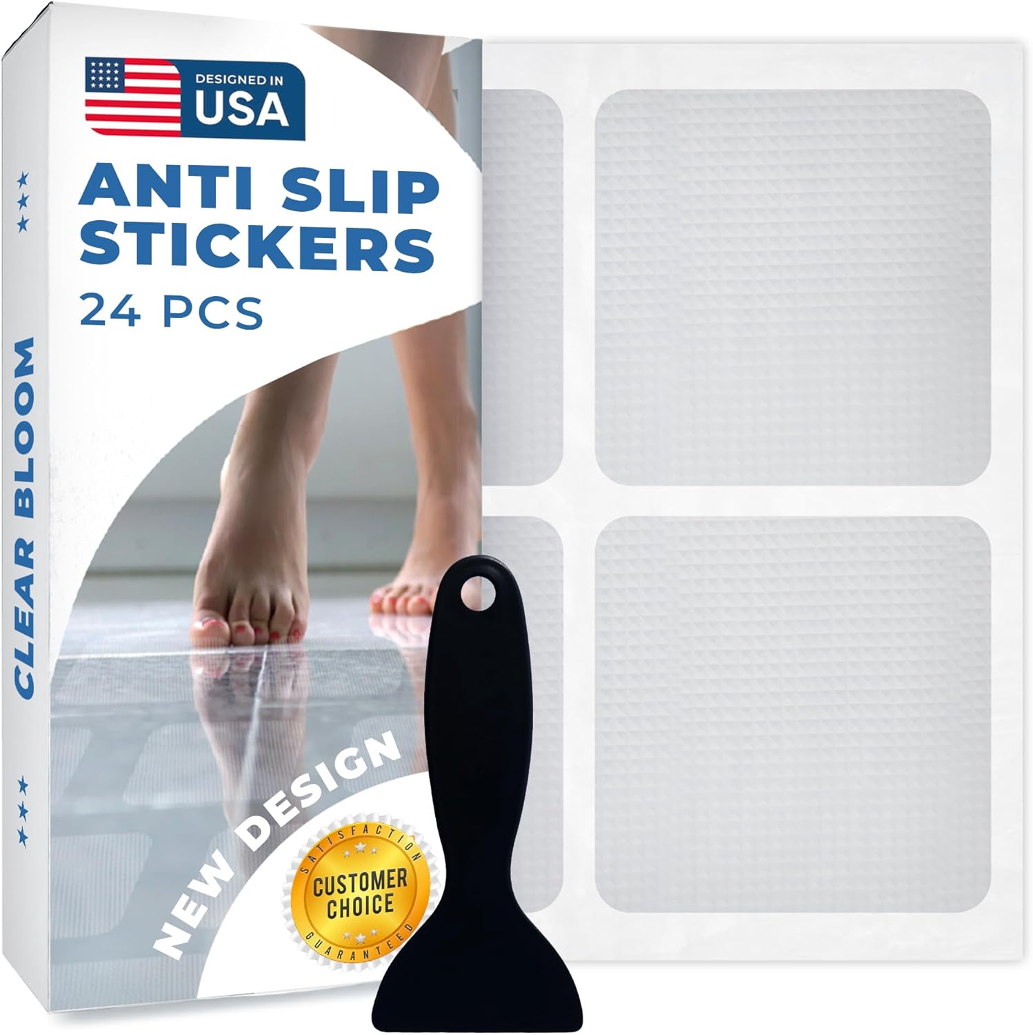 Clear Bloom Anti-Slip Shower Stickers 24 PCS