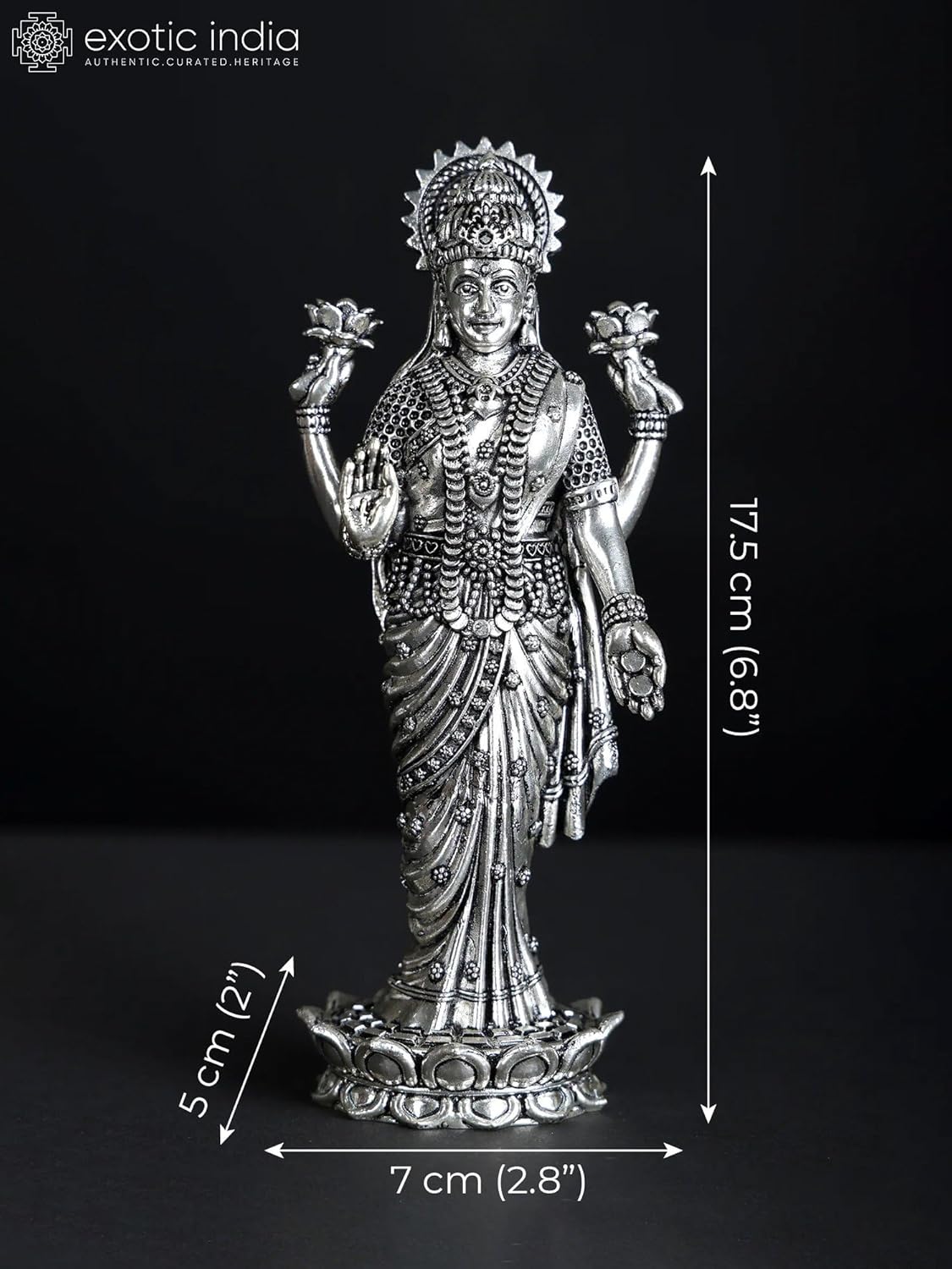 Superfine Brass Lakshmi Statue with Silver Plating Puja Room Decor