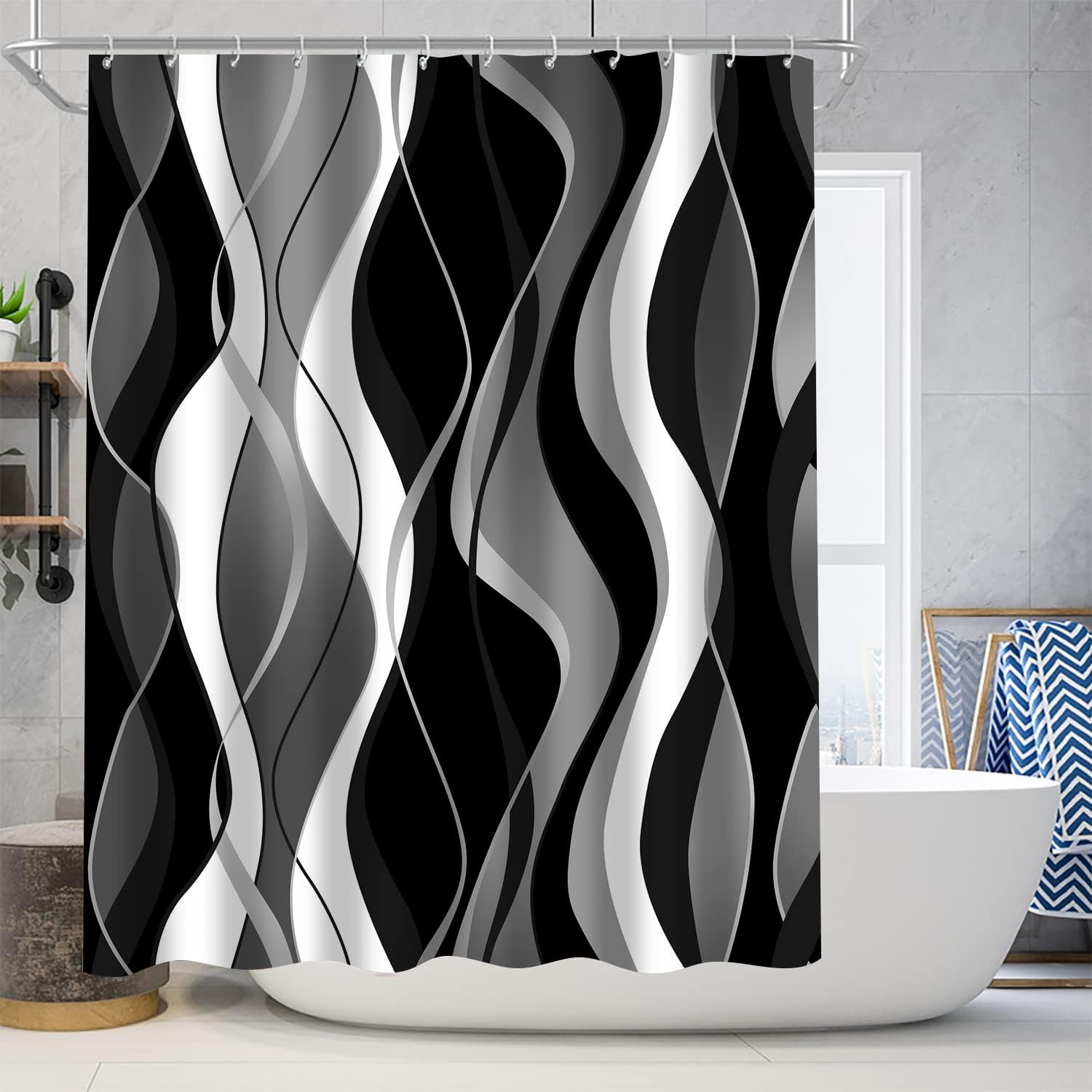 Nkzply 4 Pcs Black White Striped Bathroom Set