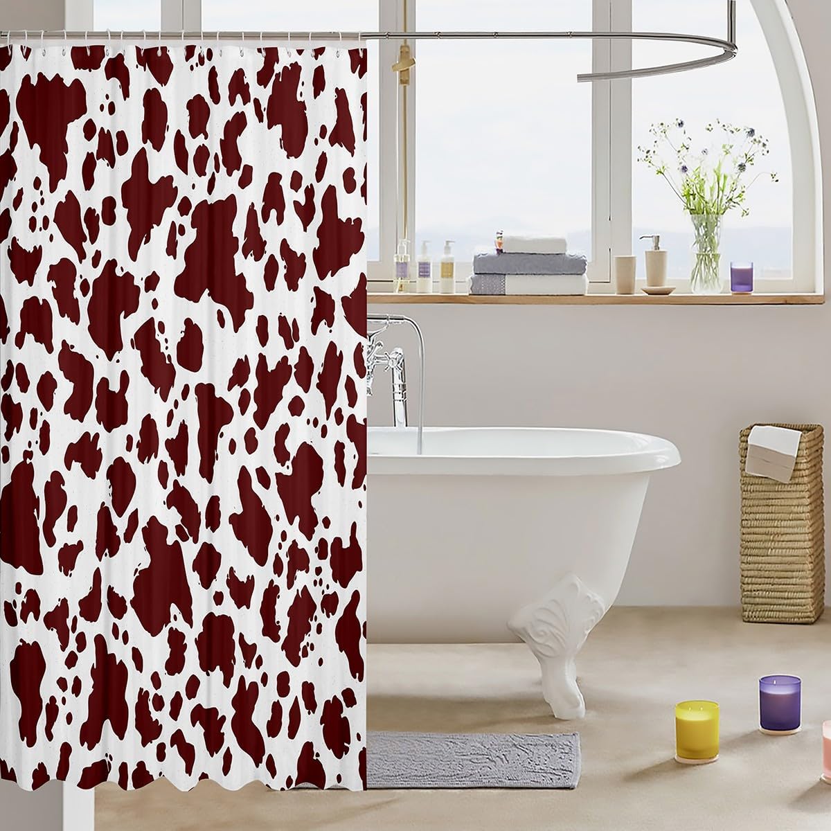 Feelyou Cow Print Shower Curtain Set 72x72 Brown White