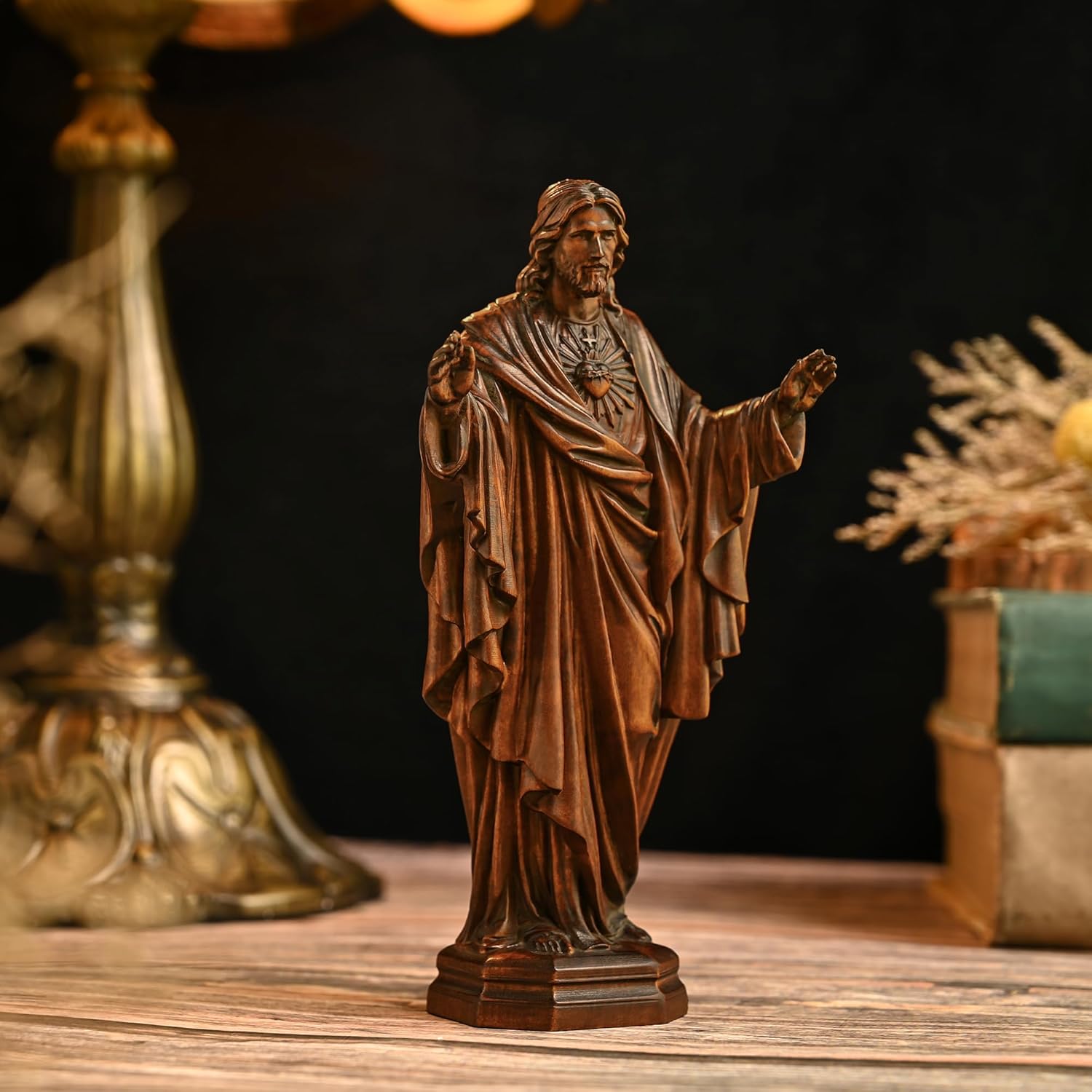 Wooden Sacred Heart of Jesus Statue - 43 Inch Handmade Figurine