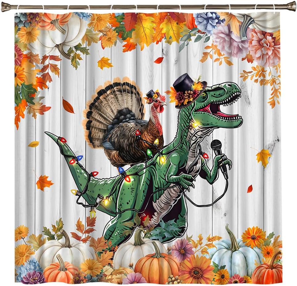 Funny Fall Bathroom Shower Curtain Set with Hooks
