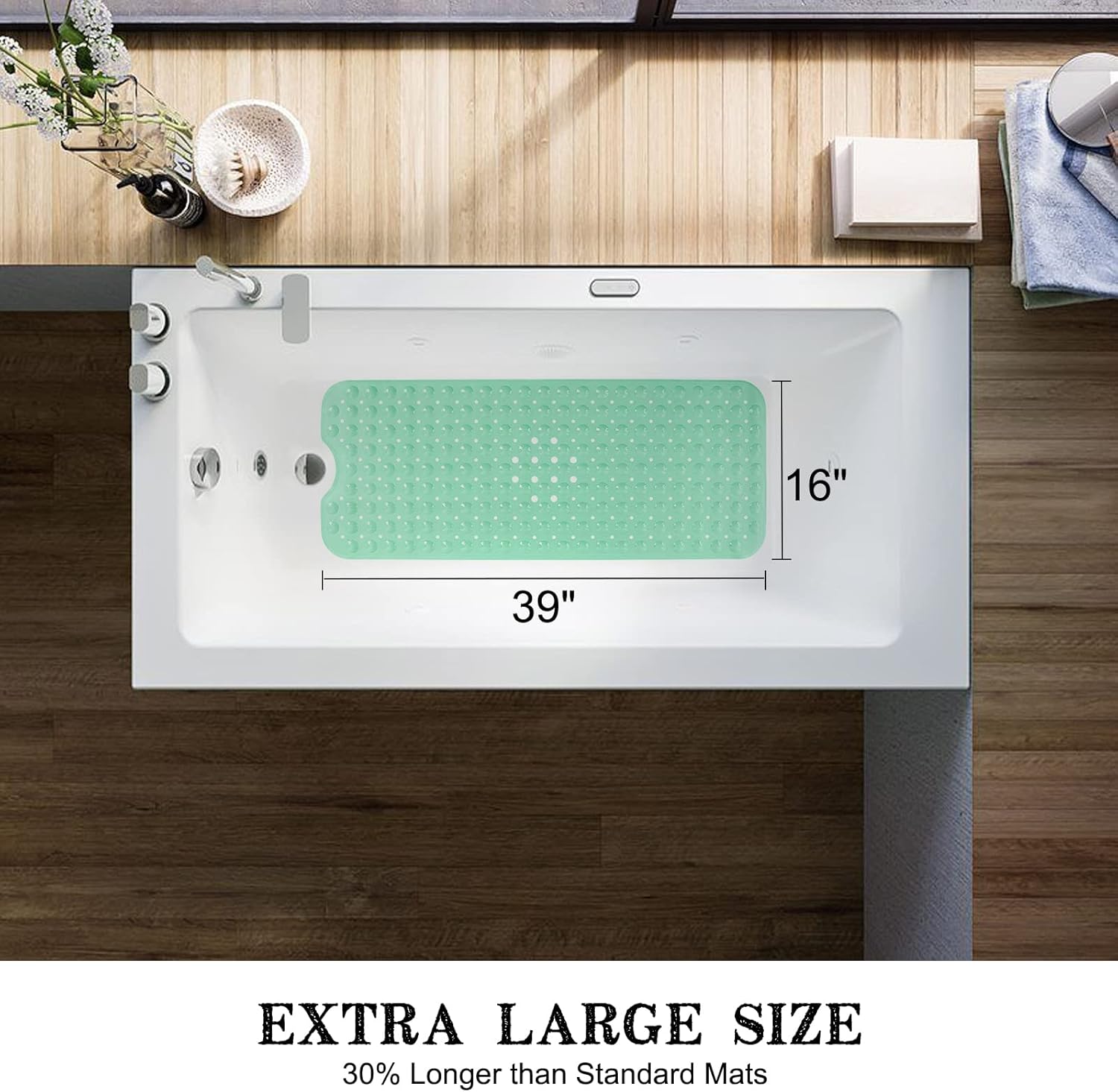 Linoows Non-Slip Bathtub Mat 39 x 16 Inch Pale Green