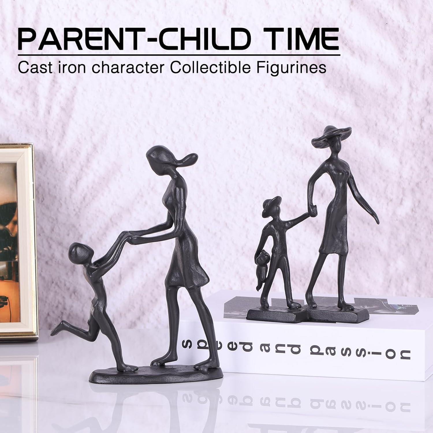 Orenm Mother and Son Cast Iron Figurine 67 Inch Rustic Statue