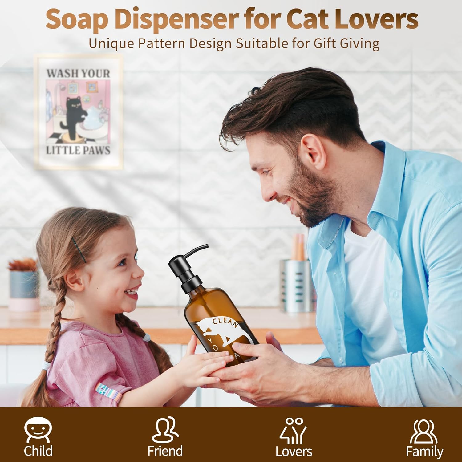 Glass Cat Soap Dispenser 17 oz with 304 Stainless Steel Pump