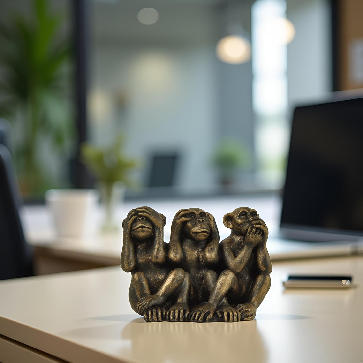 3 Wise Monkeys Statue for Home Decor - Bronze Figurine