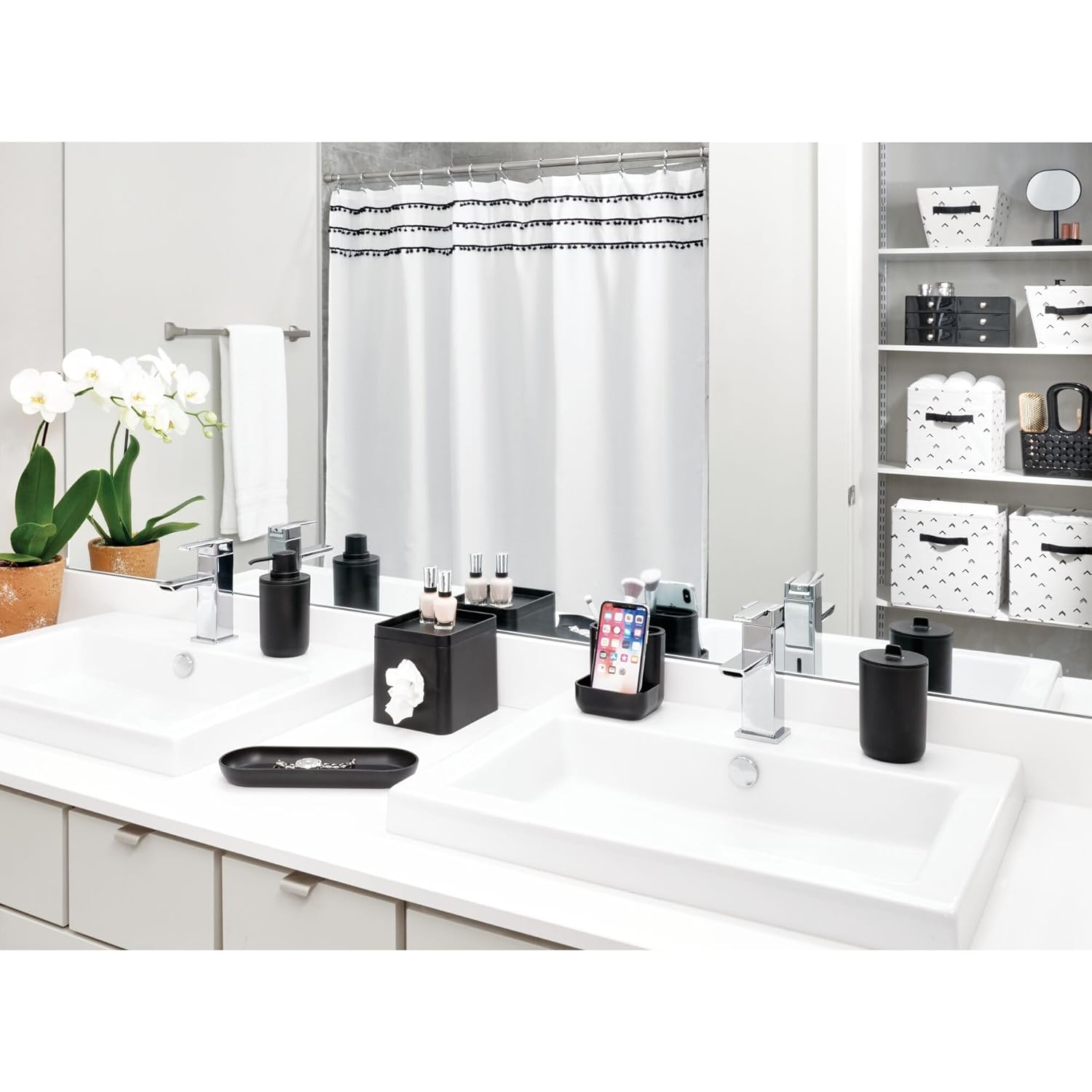 iDesign Facial Tissue Box Cover with Storage Tray Matte Black