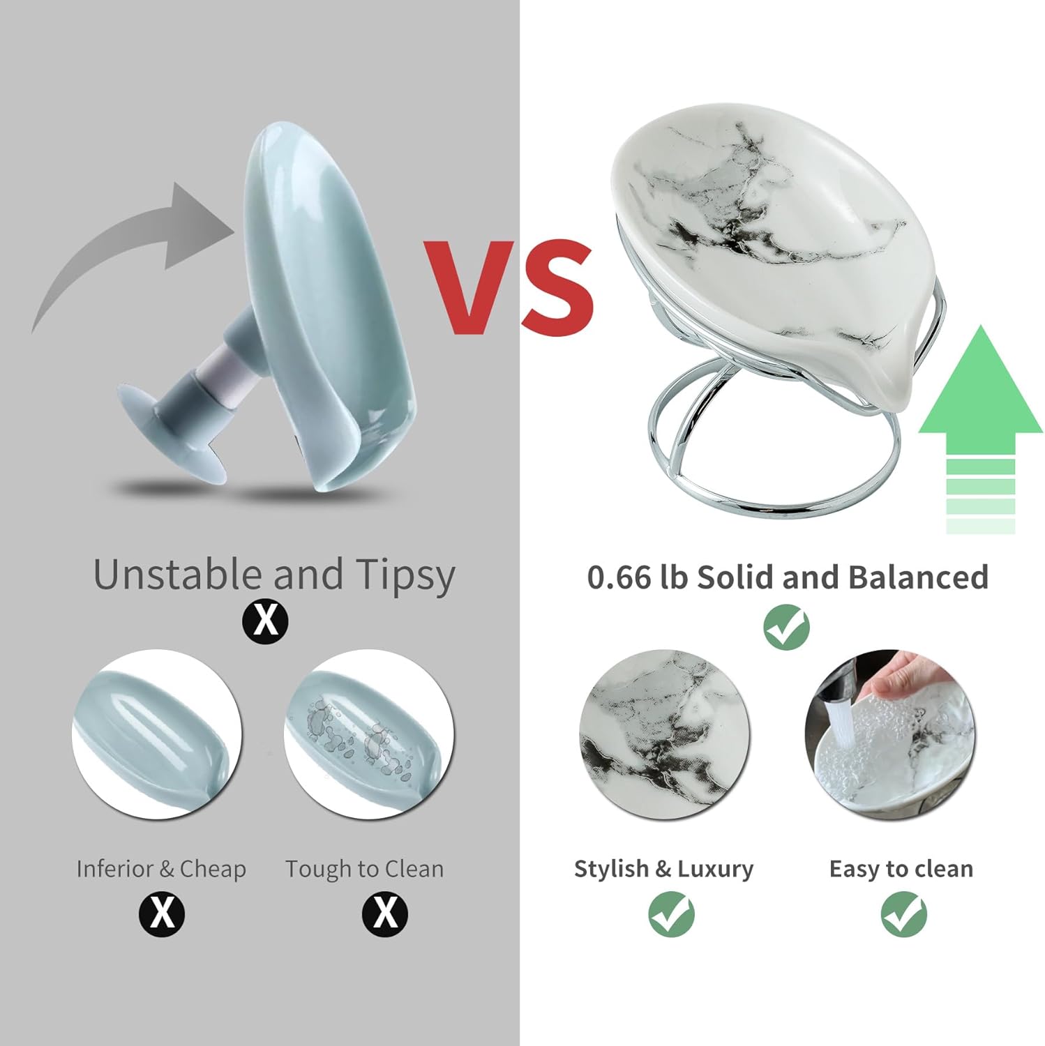 Leaf-Shaped Ceramic Soap Dish with Drain Stainless Steel Stand