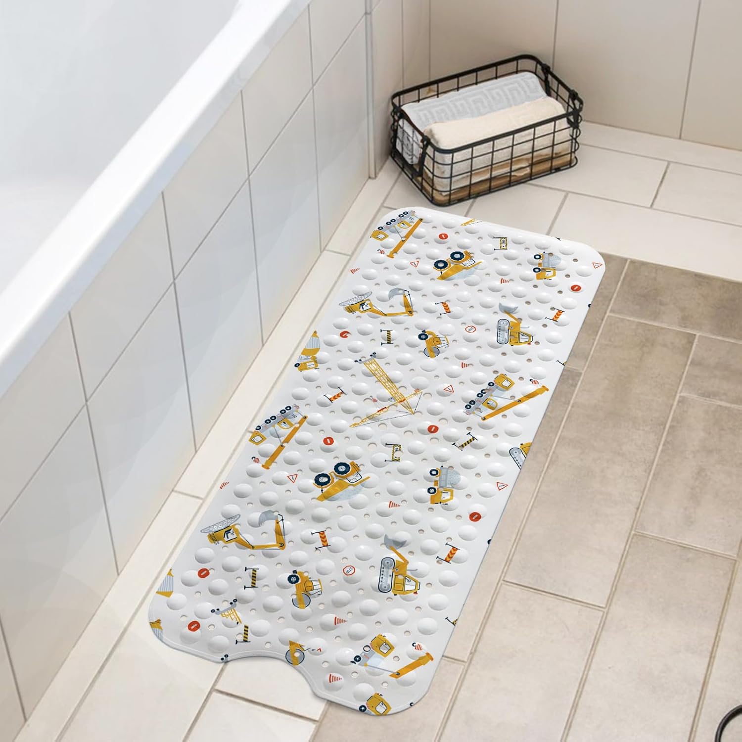 Lnond Yellow Excavator Kids Bath Mat 40x16 Inch Non Slip
