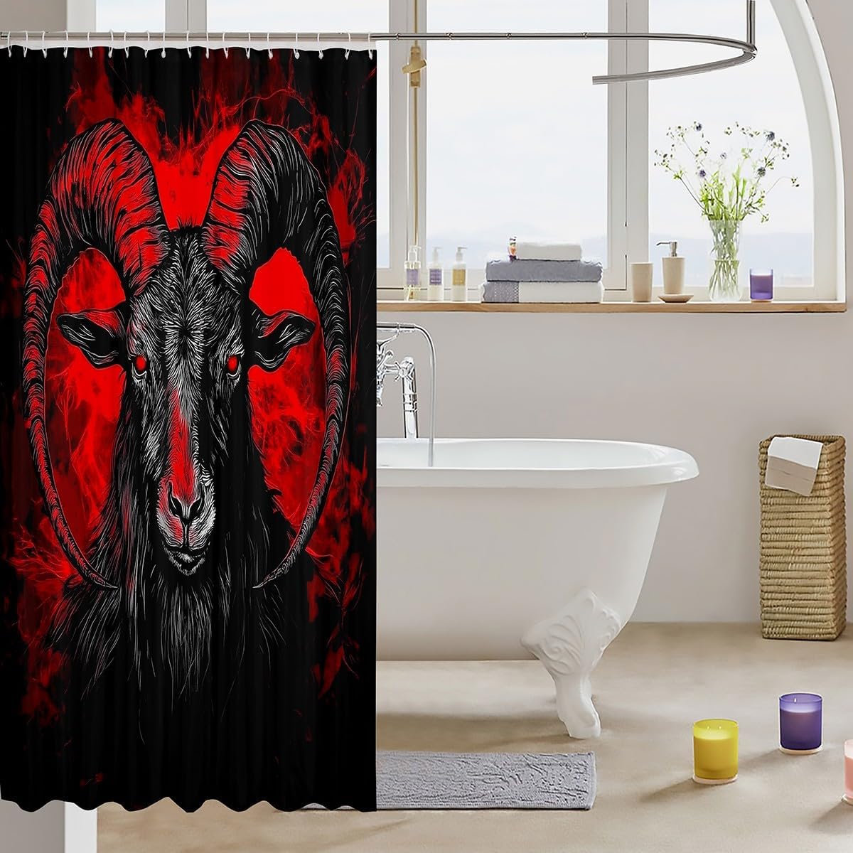 Jejeloiu Goat Head Bath Curtain Set 84 L x 72 W
