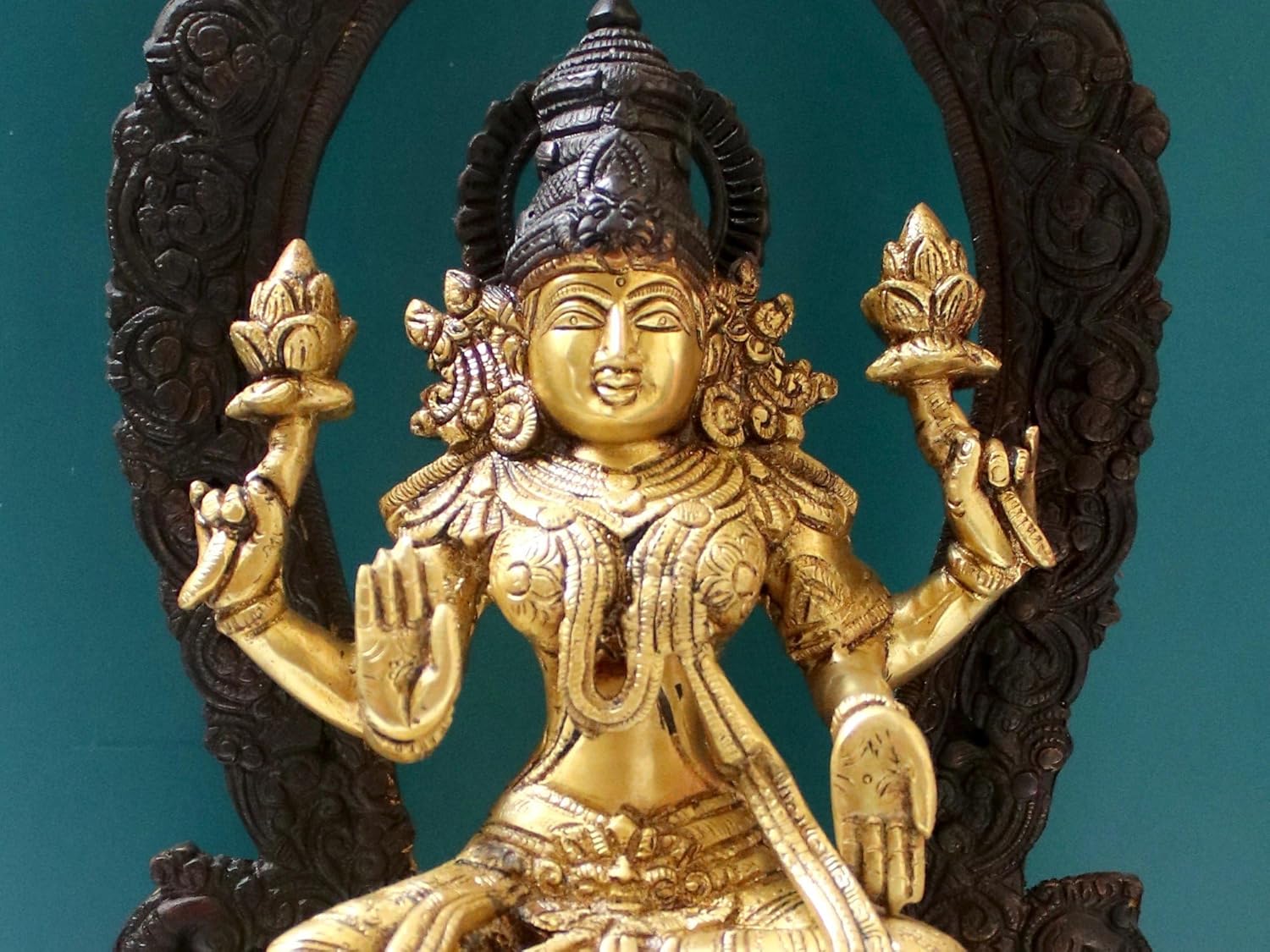 Brass Lakshmi Goddess Statue with Pedestal - Prosperity Idol for Pooja Room