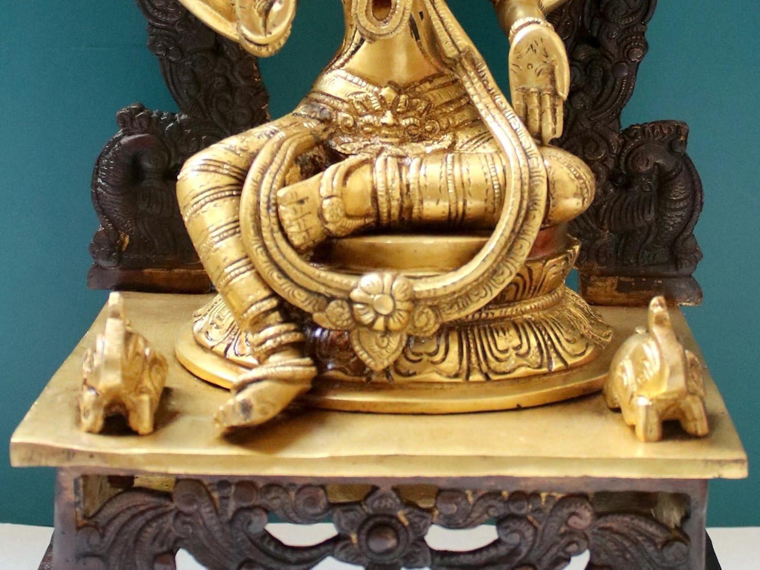Brass Lakshmi Goddess Statue with Pedestal - Prosperity Idol for Pooja Room
