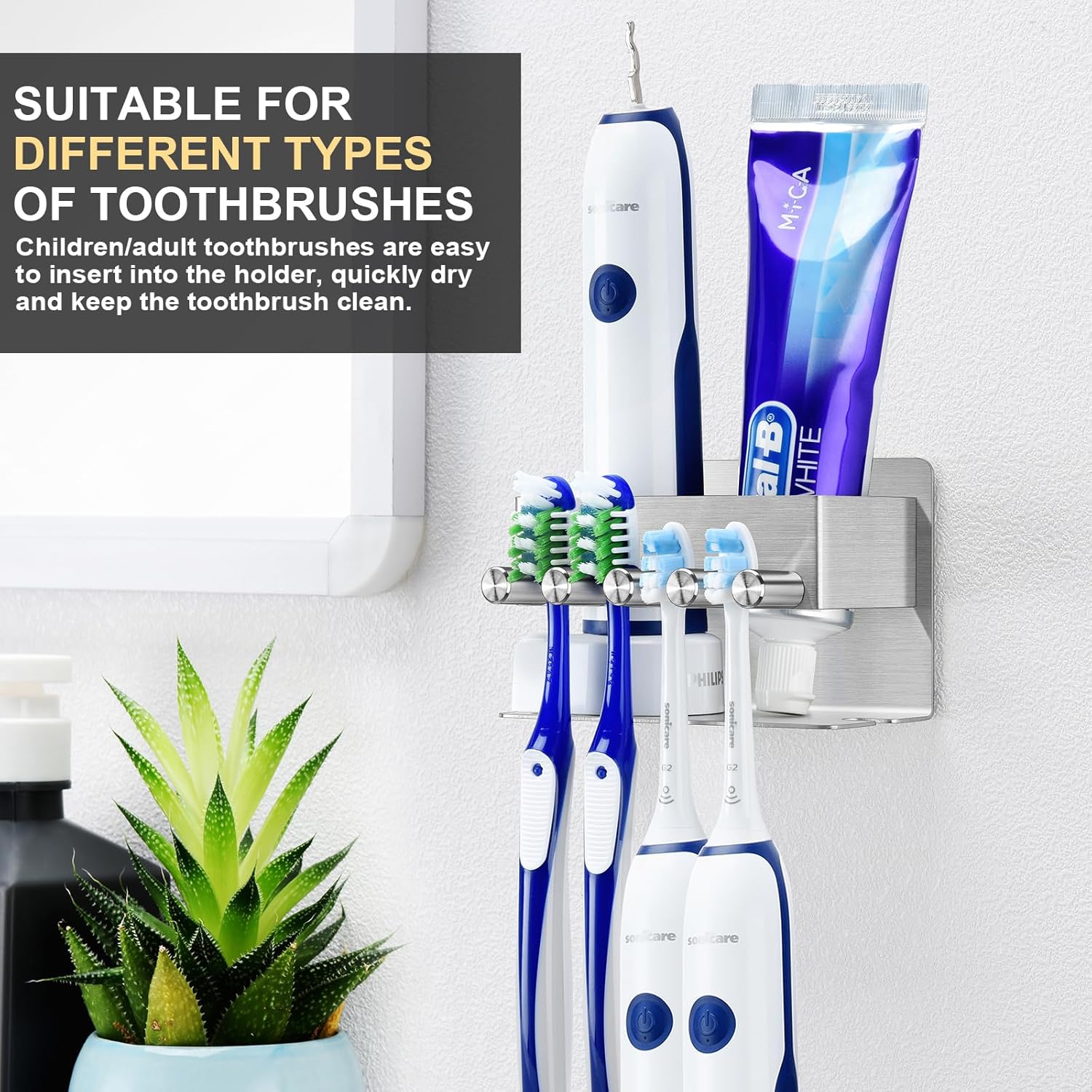 Stainless Steel Toothbrush Holder with 4 Slots