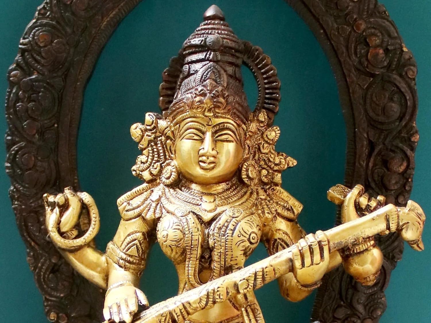 Brass Goddess Saraswati Statue with Veena