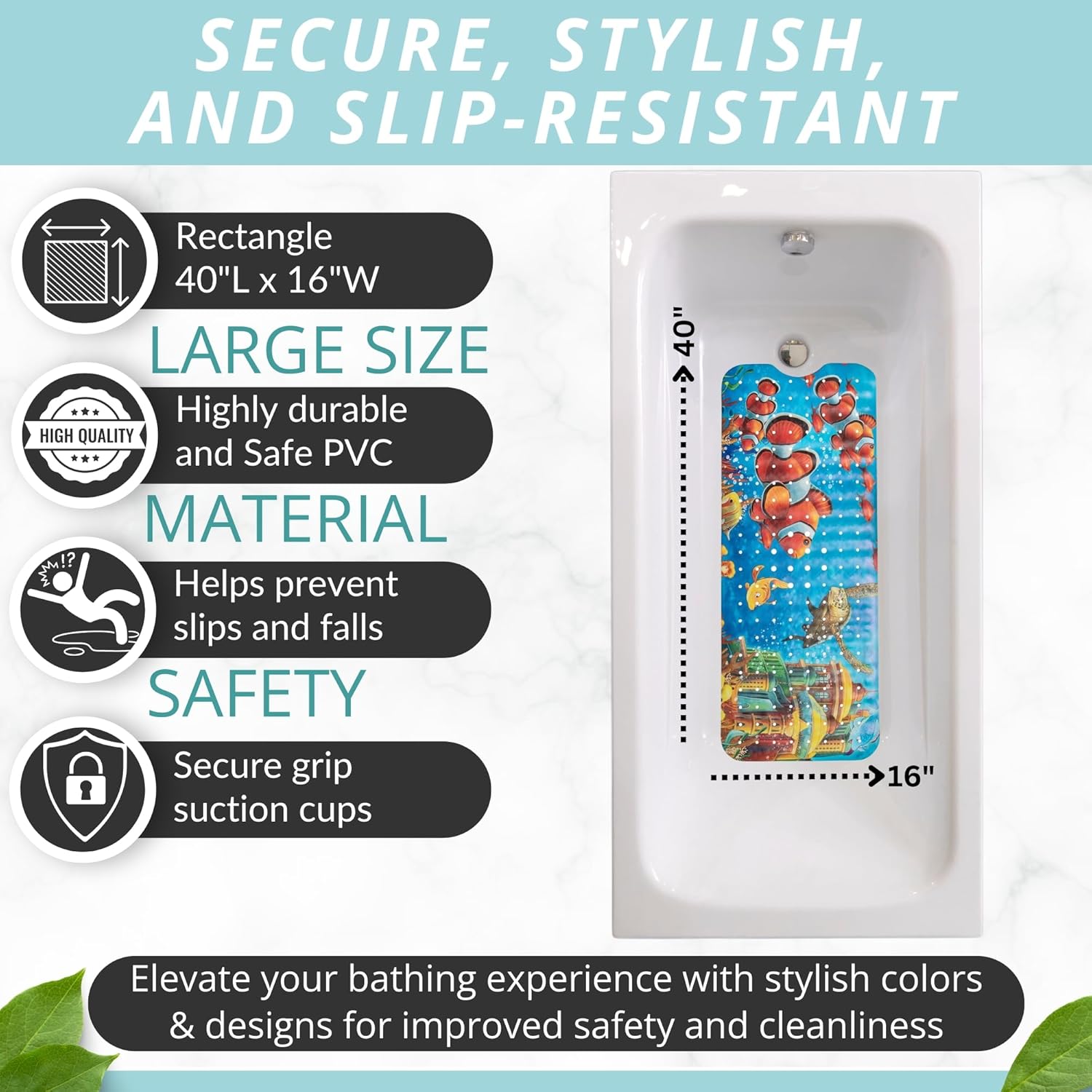 ENKOSI Toddler Non Slip Bath Mat with Suction Cups