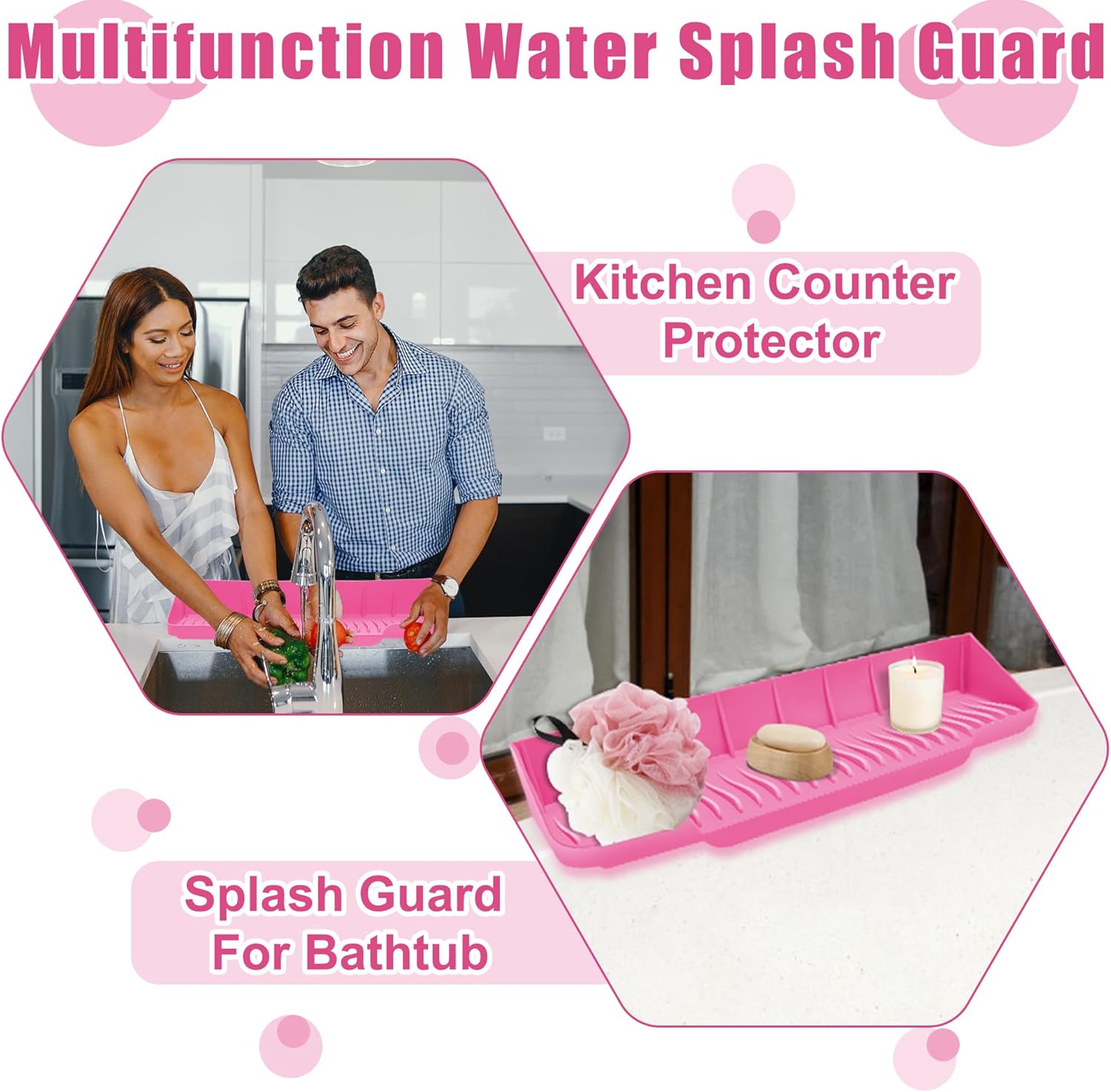 COITEK 165inch Silicone Bathtub Splash Guard with 6 Suction Cups