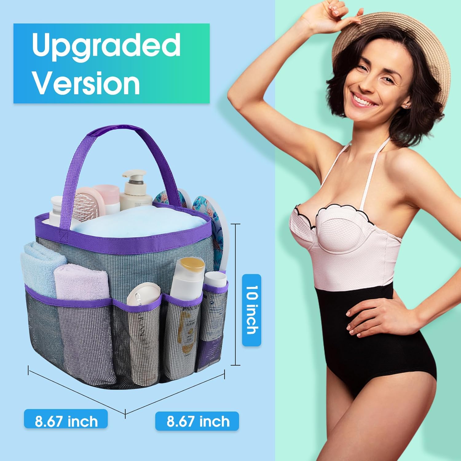Attmu Portable Mesh Shower Caddy with 8 Pockets
