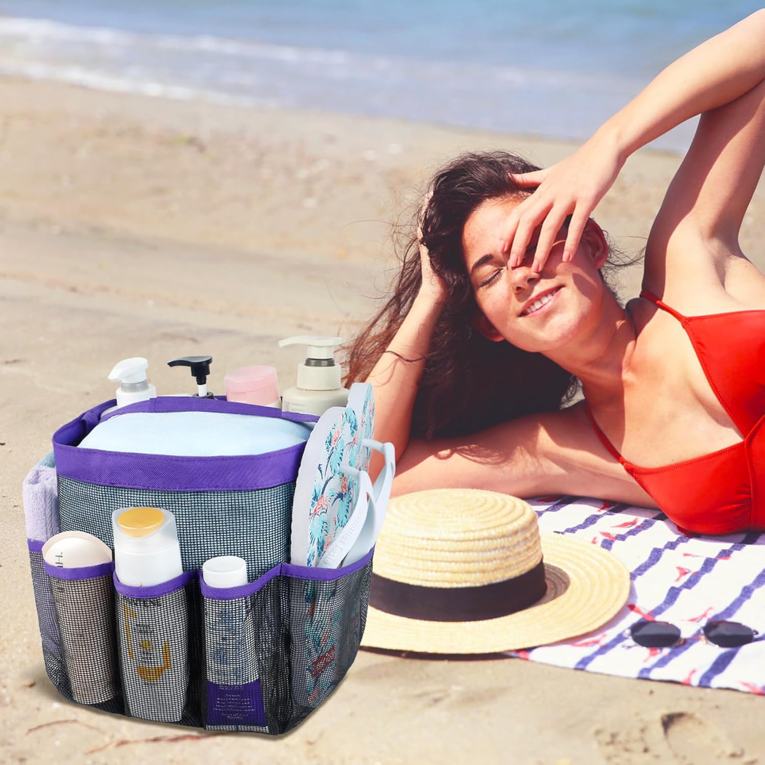 Attmu Portable Mesh Shower Caddy with 8 Pockets