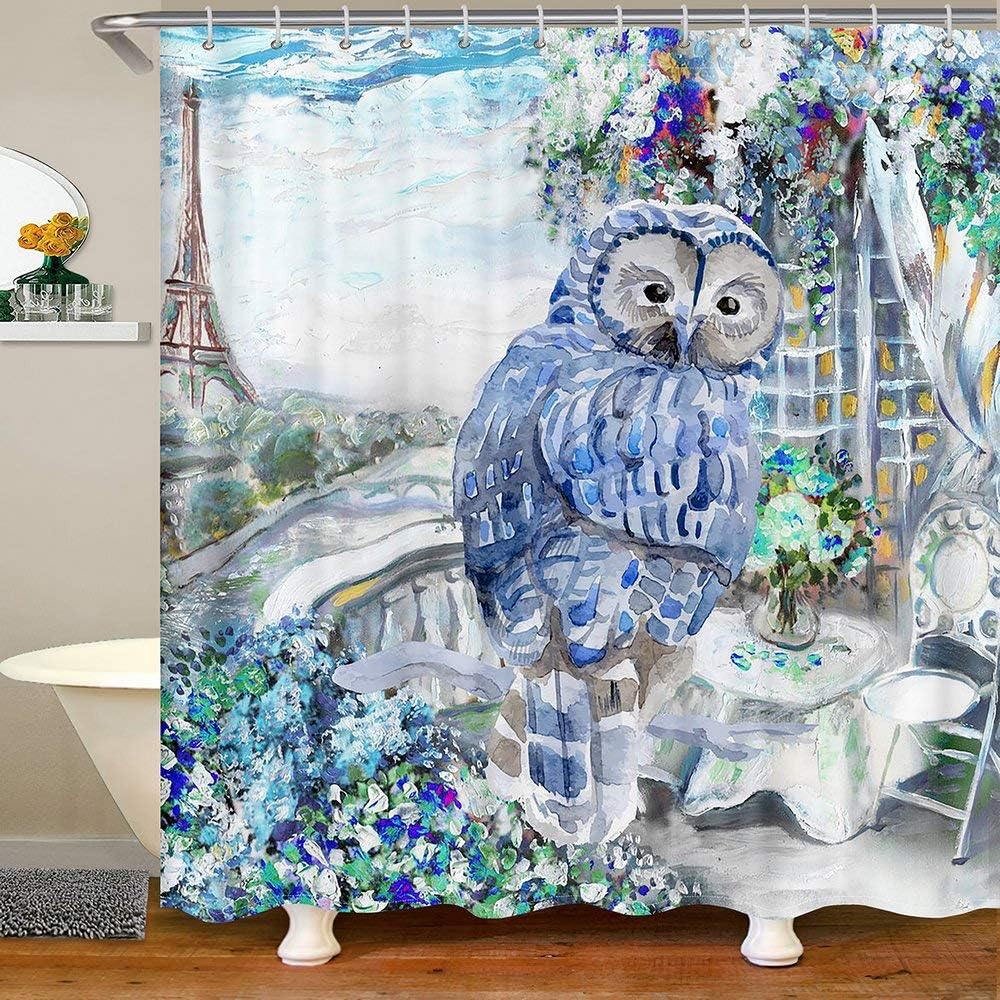 Owl Shower Curtain Set with Hooks 72x72