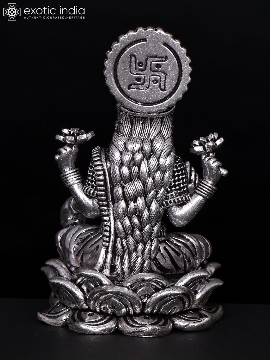 Exotic India Small Superfine Lakshmi Silver Plated Brass Statue