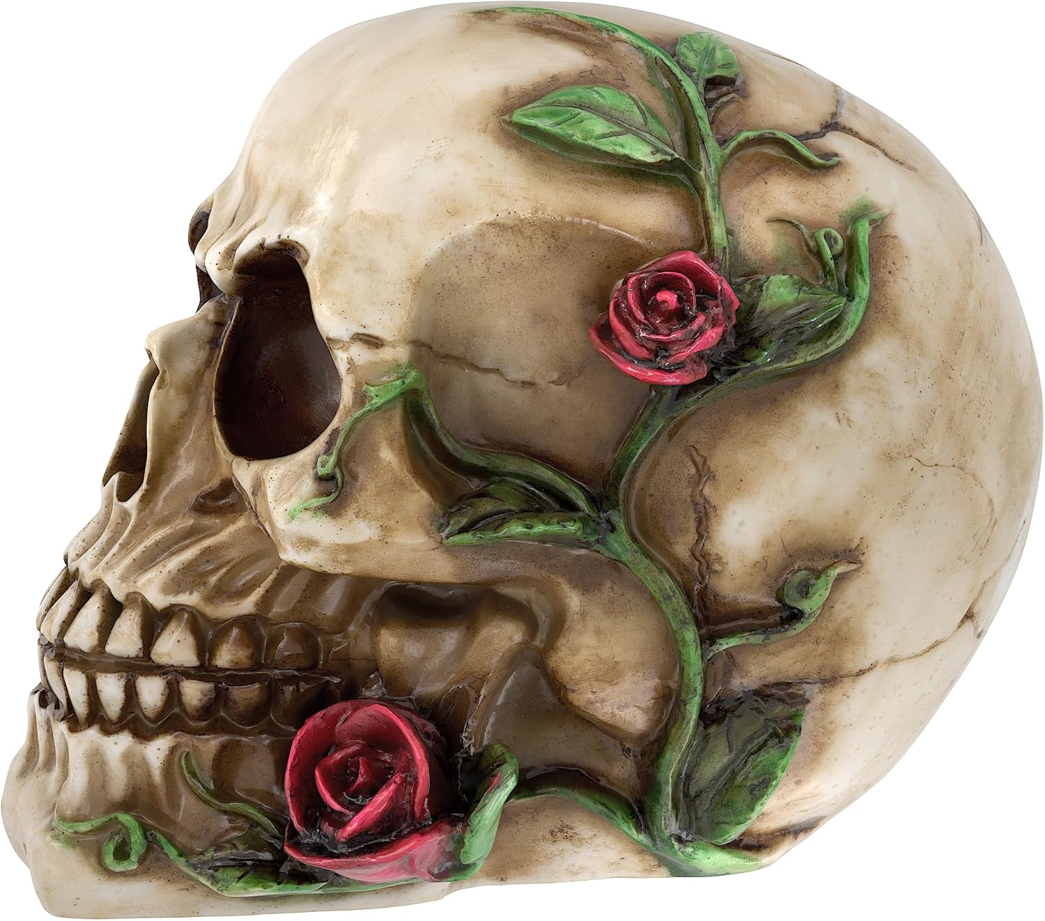 READAEER Human Skull Rose Resin Statue Home Decor