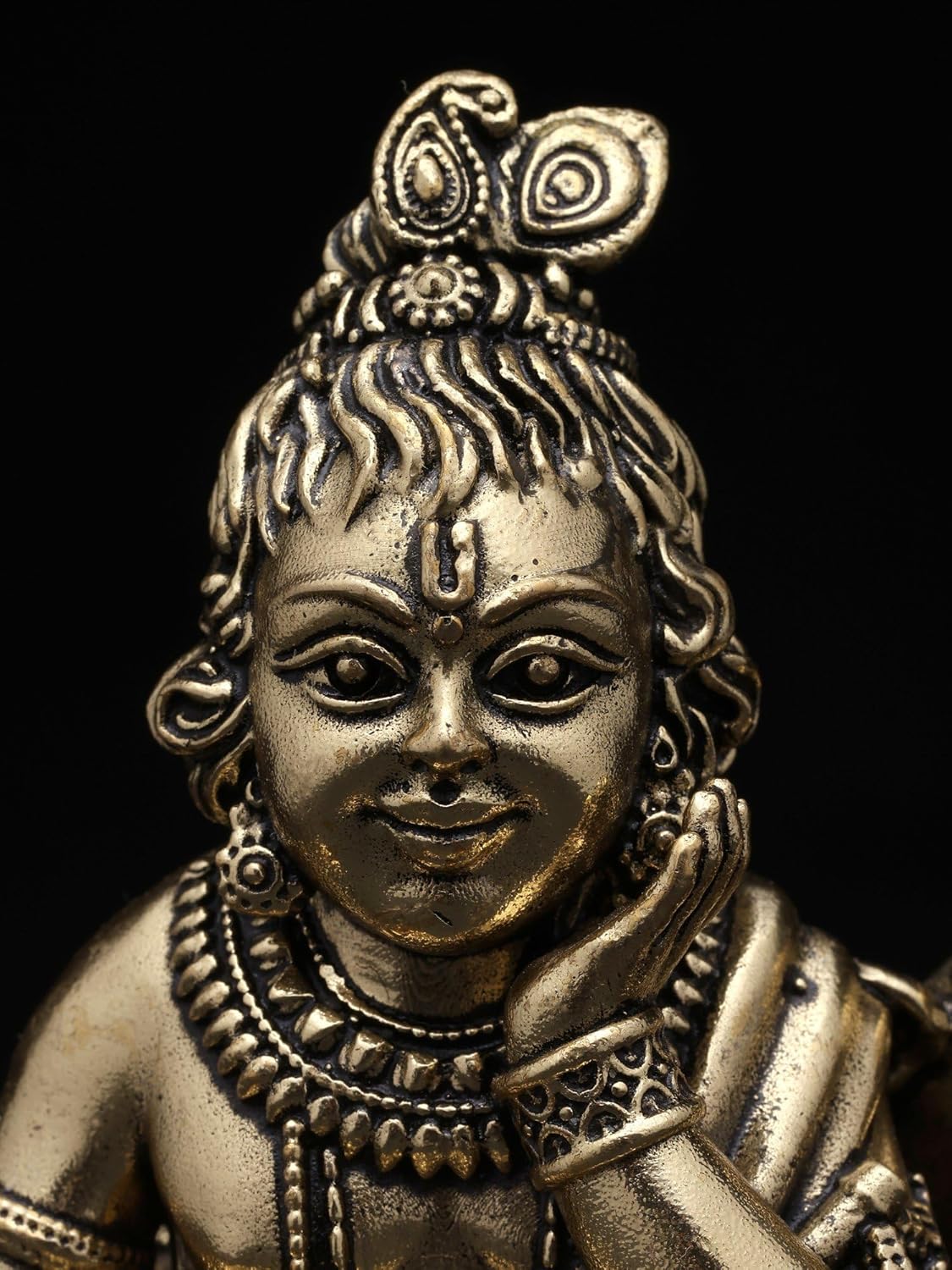 Exotic India Small Superfine Bal Gopal Brass Statue Lord Krishna Pooja Idol