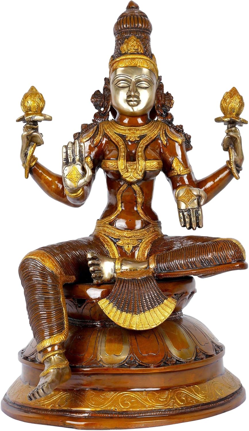 23 Inch Brass Lakshmi Statue for Temple Home Decor