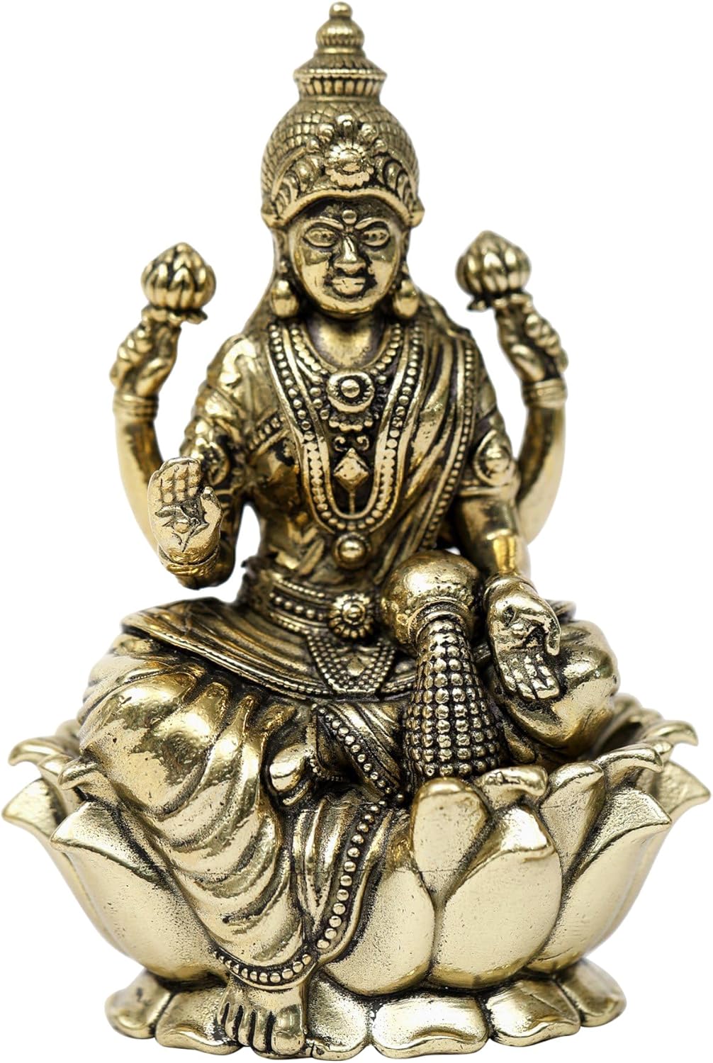 Superfine Brass Lakshmi on Lotus Statue for Pooja Room