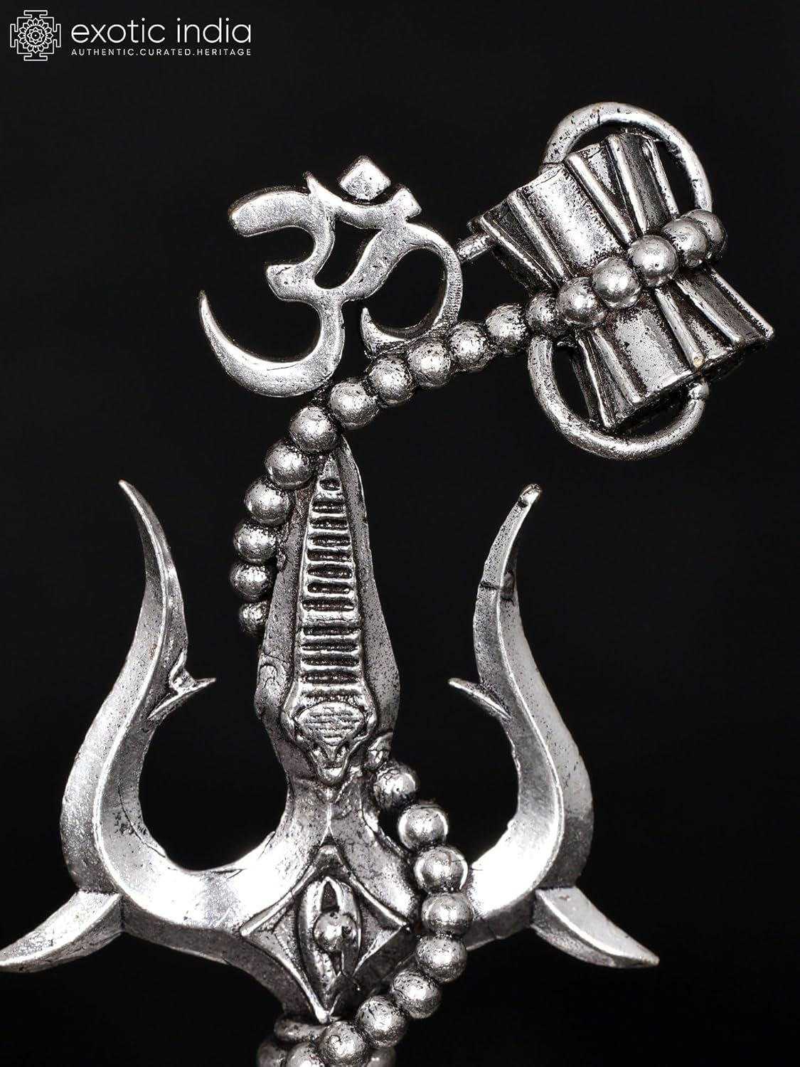 Exotic India Small Superfine Trishul Brass Statue with Damru and Om