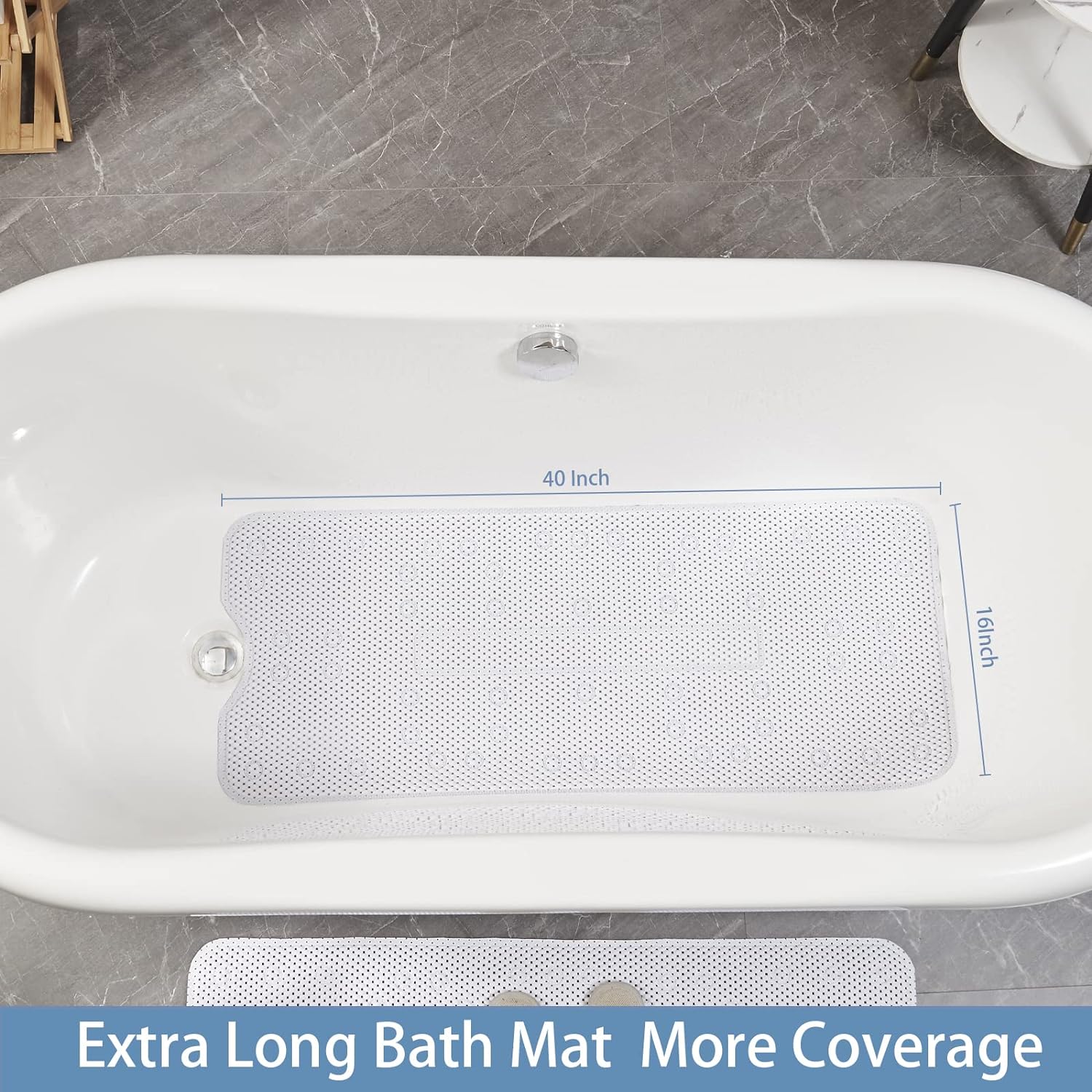 Webos Soft Bathtub Mat Non Slip with Suction Cups 40x16 Inch White